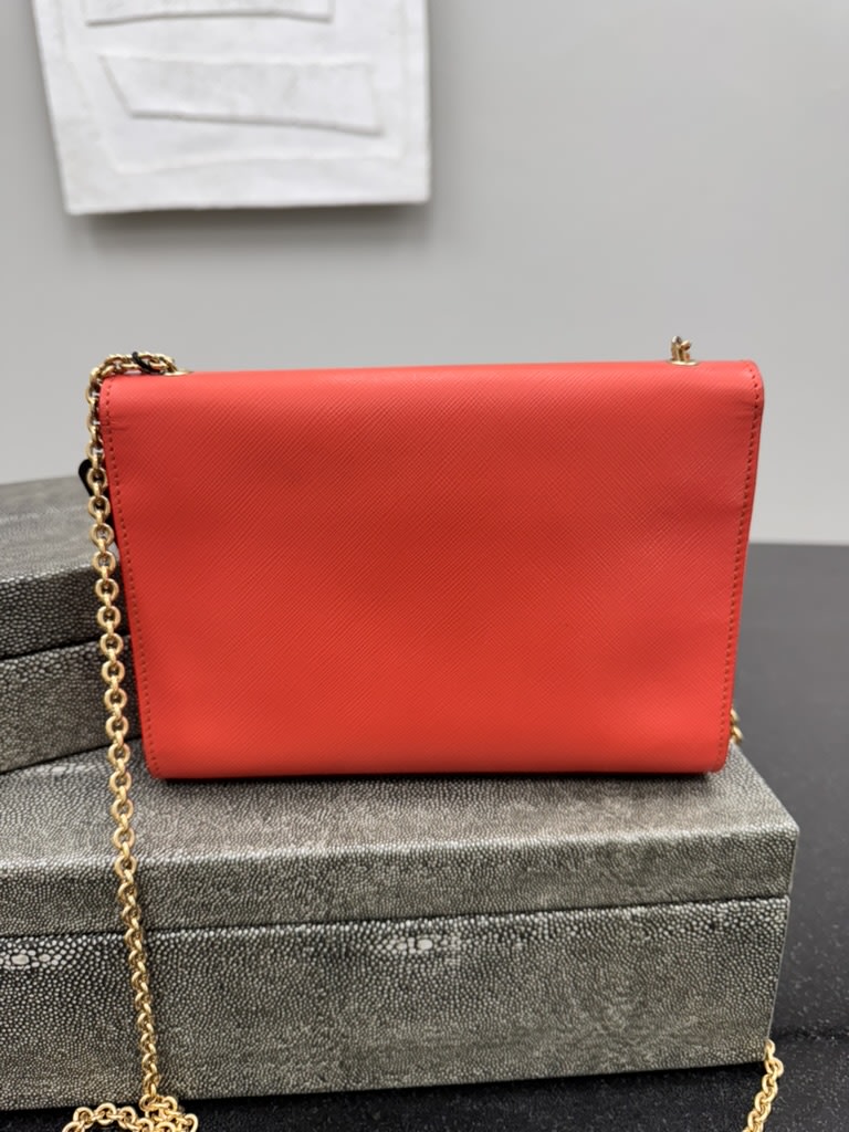 Salvatore Ferragamo Orange Saffiano Leather Chain Shoulder Flap Bag