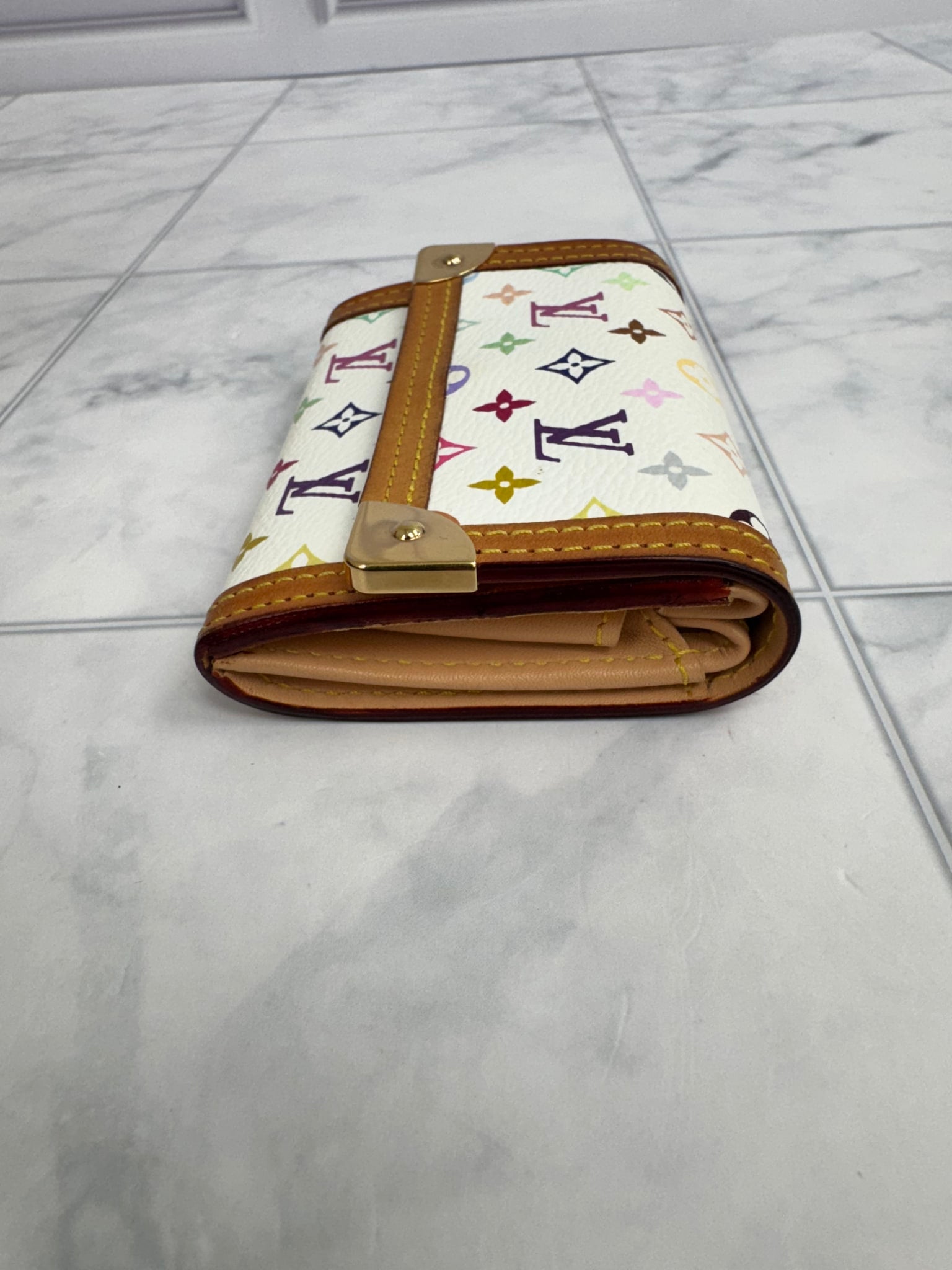 Louis Vuitton White Multicolor Monogram Porte-Monnaie Plat Coin Purse