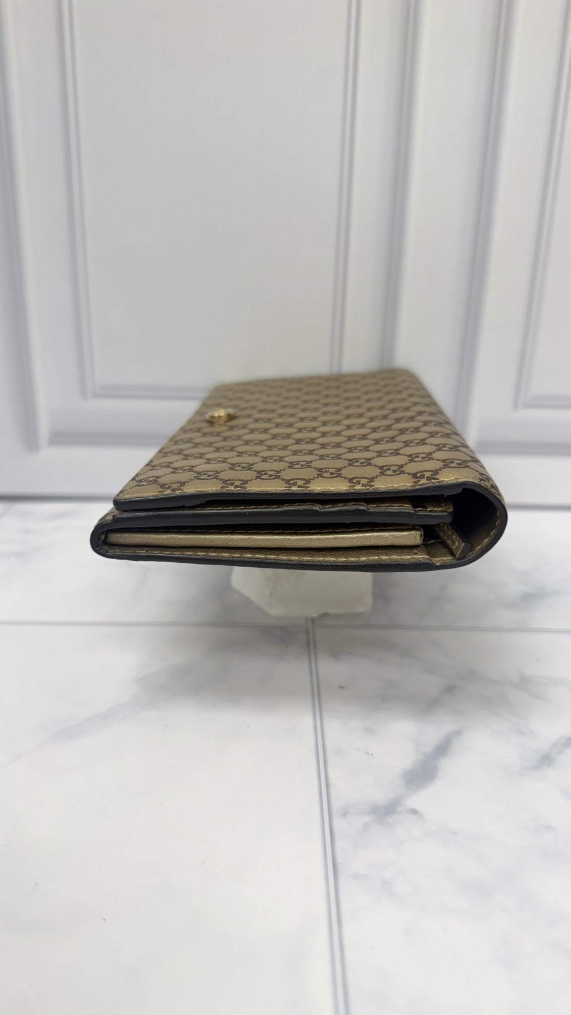 Gucci Gold Micro Guccissima Leather Flap Wallet