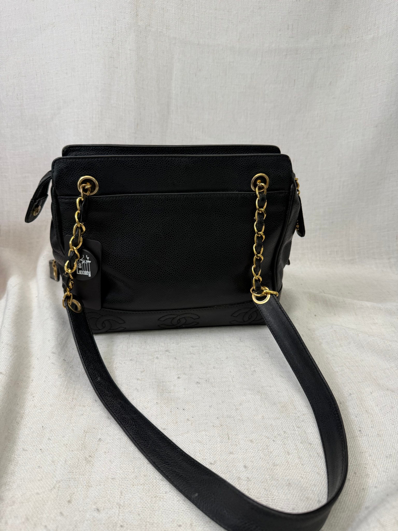 Chanel Black Caviar Leather Small Triple Coco Tote Bag