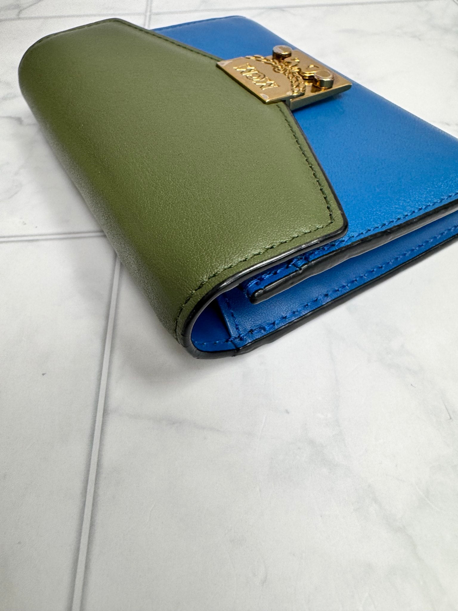 MCM Blue Green Envelope Compact Wallet