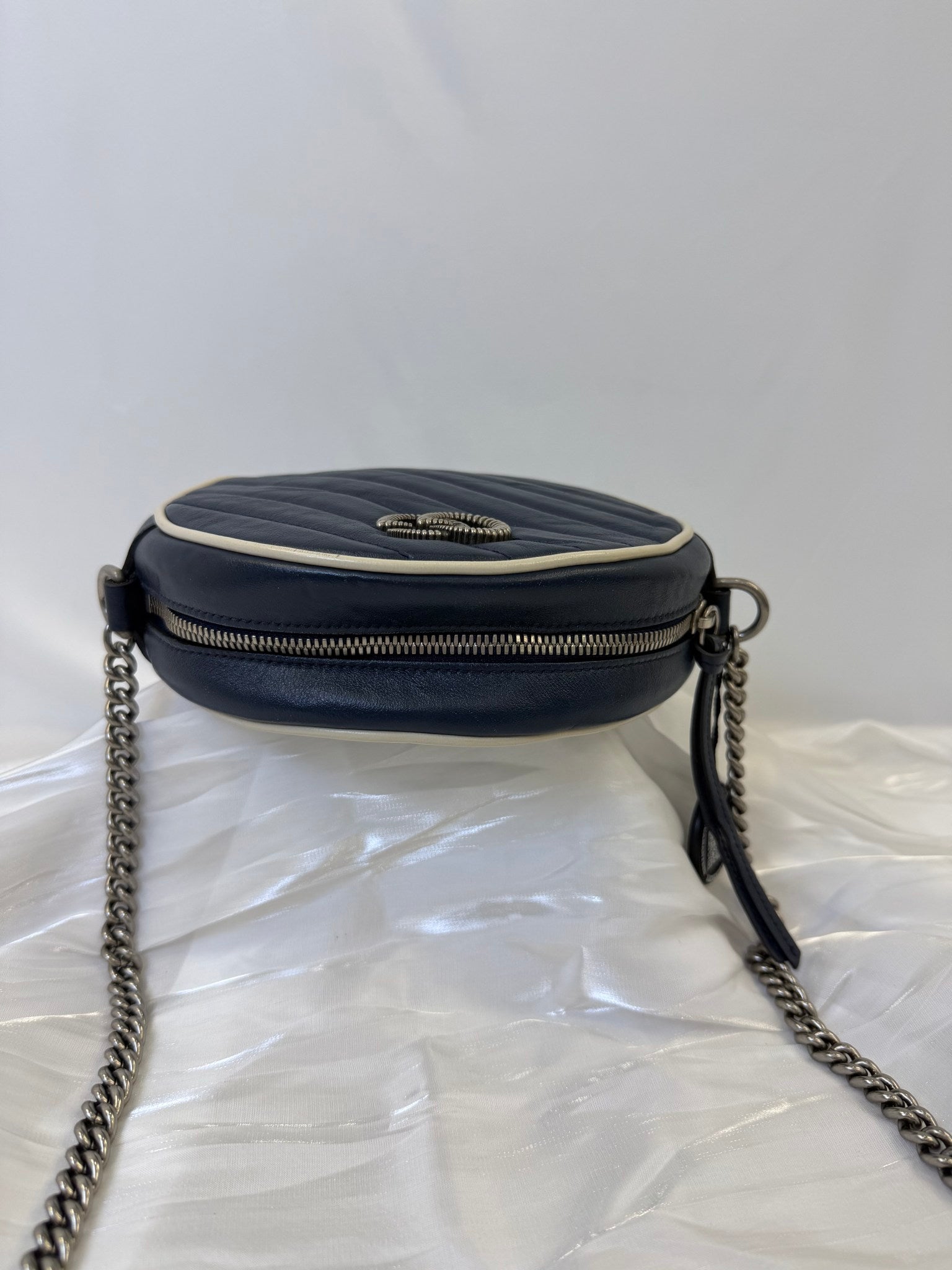 Gucci Navy Leather Marmont Mini Round Crossbody Bag