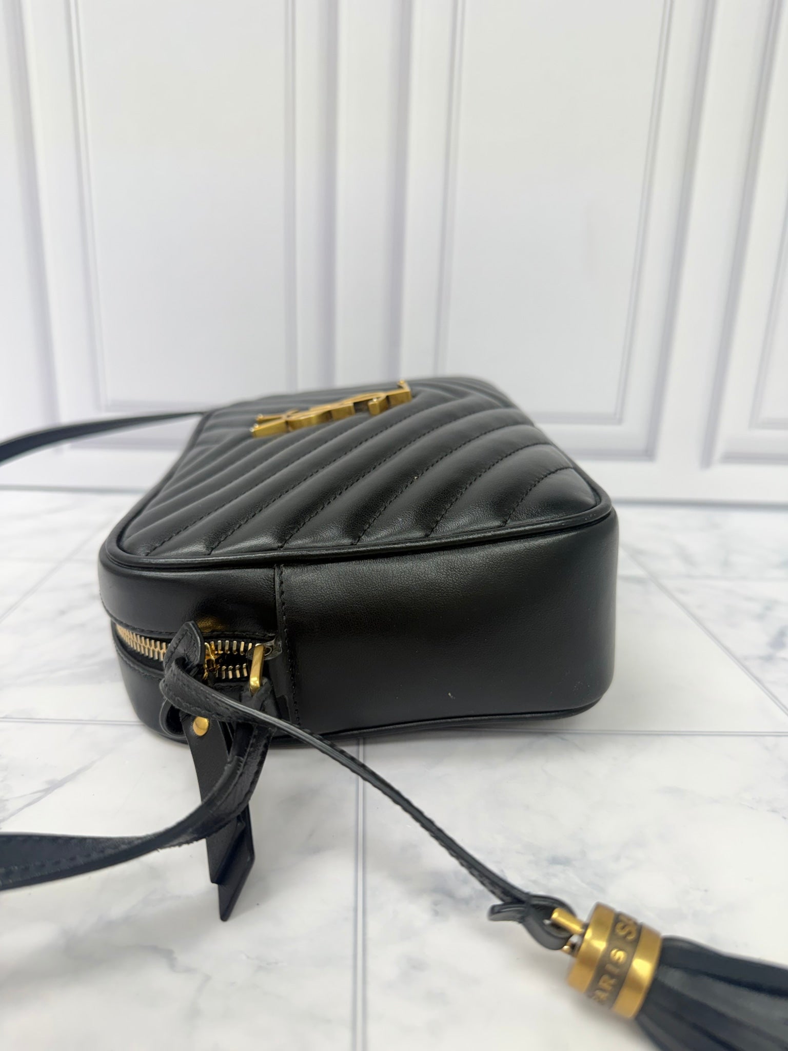 Saint Laurent YSL Black Calfskin Leather Lou Camera Bag