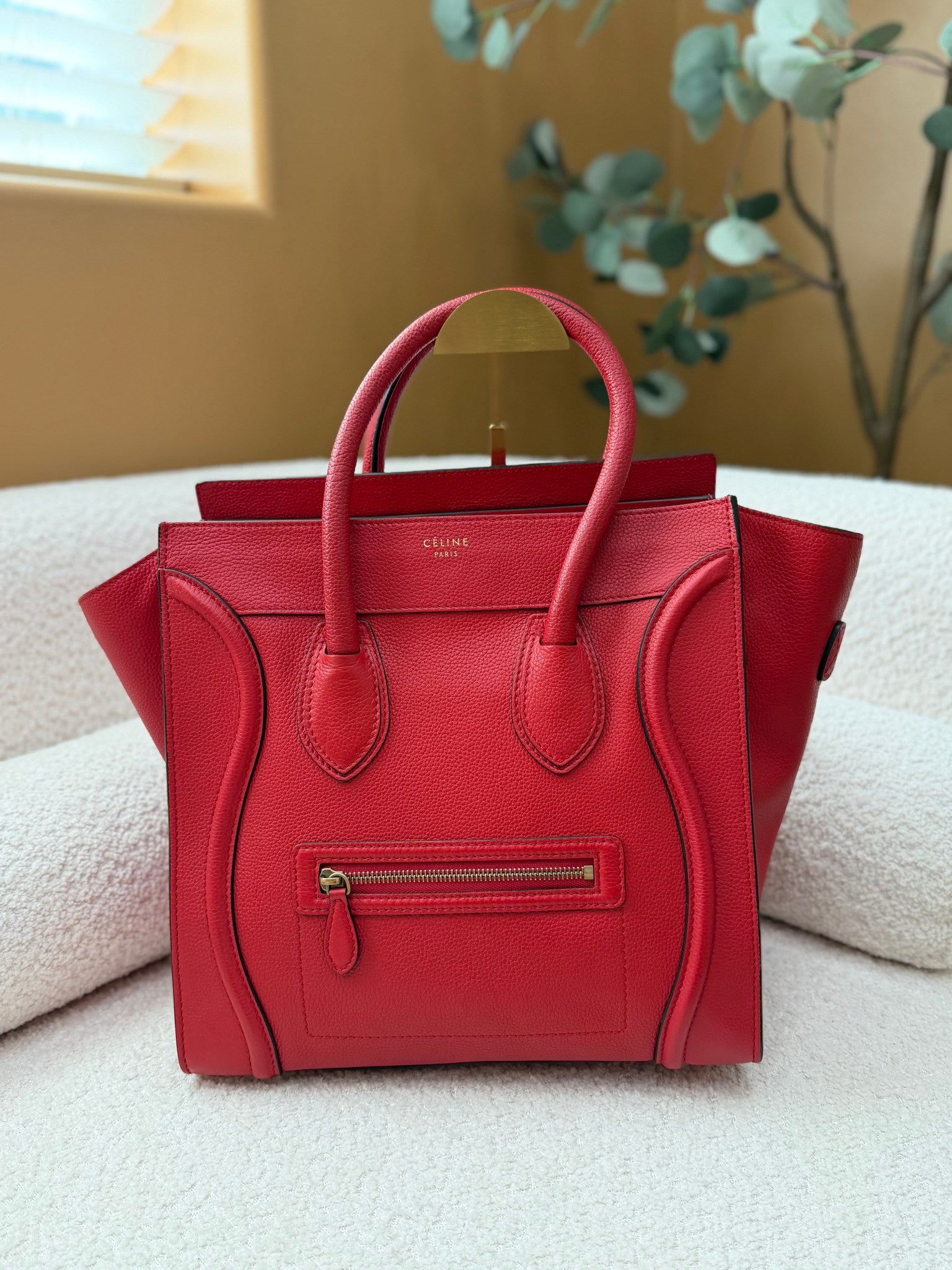 Celine Red Leather Mini Luggage Tote