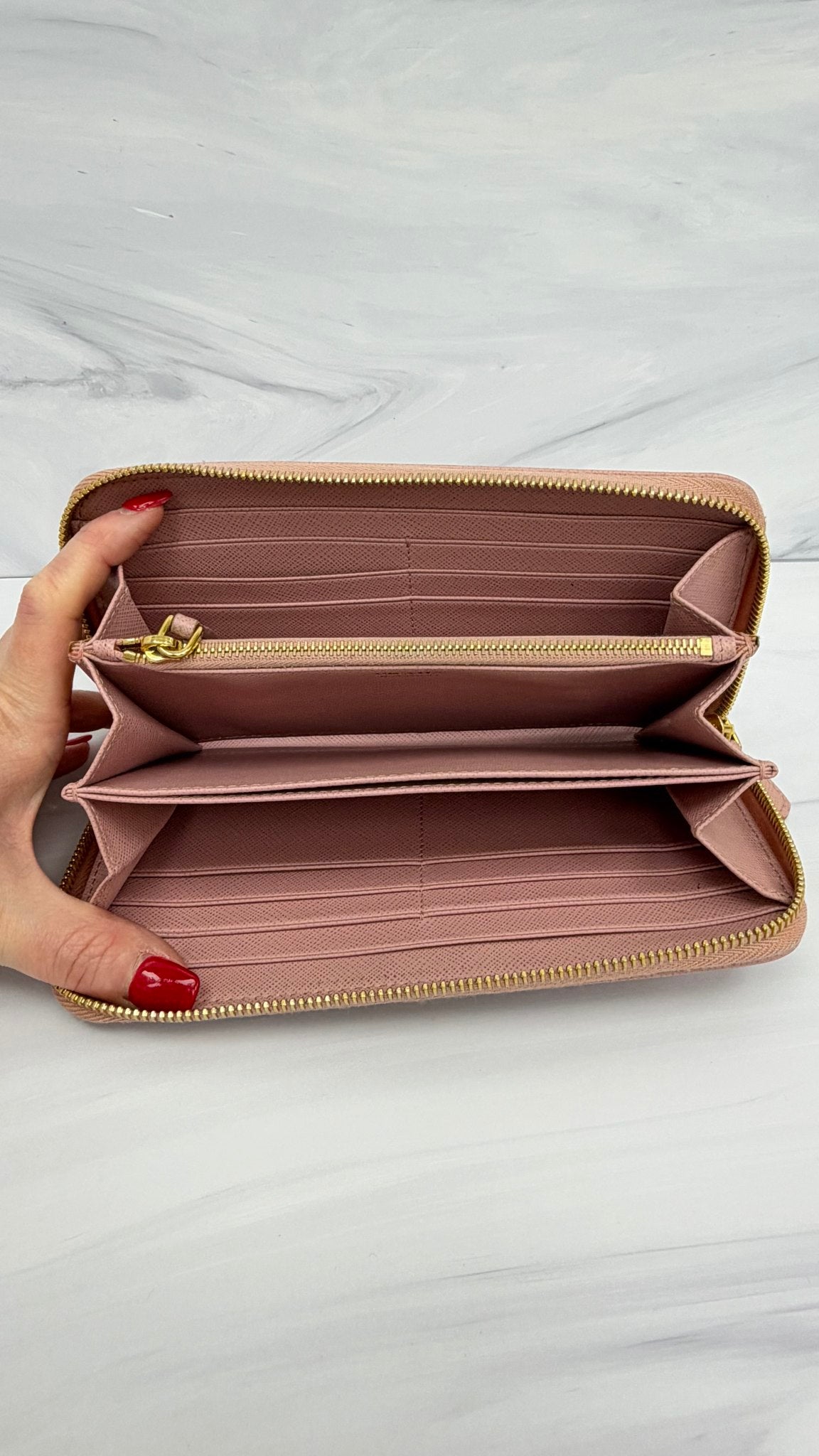 Prada Pink Saffiano Leather Long Zippy Wallet