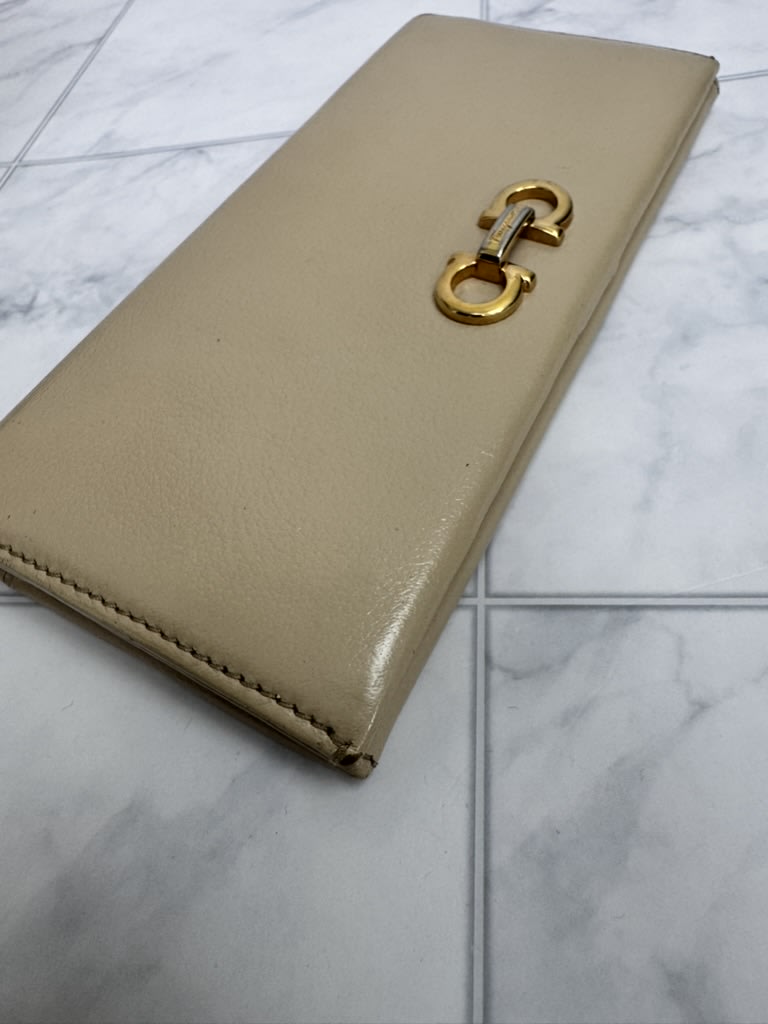 Salvatore Ferragamo Beige Grained Leather Long Wallet