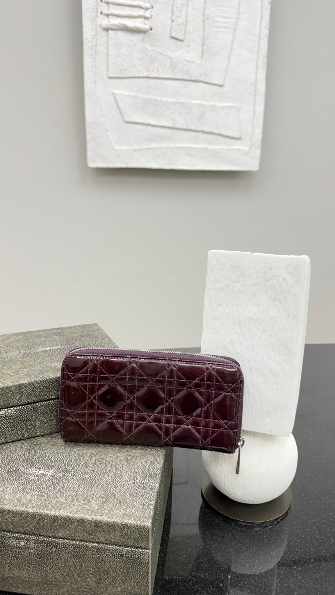 Christian Dior Purple Cannage Patent Leather Lady Dior Voyageur Zippy Wallet