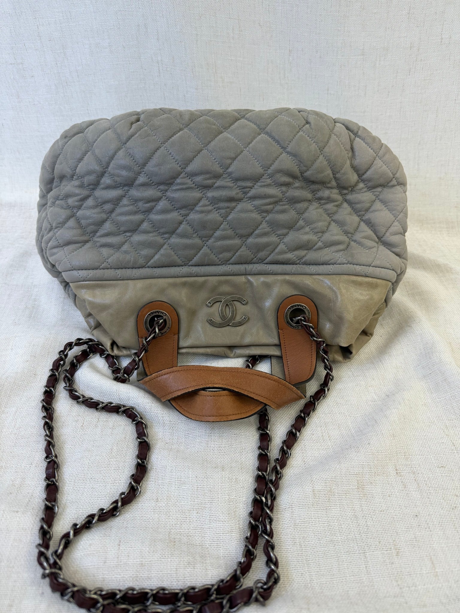 Chanel Gray Iridescent Calf Skin In The Mix Bag