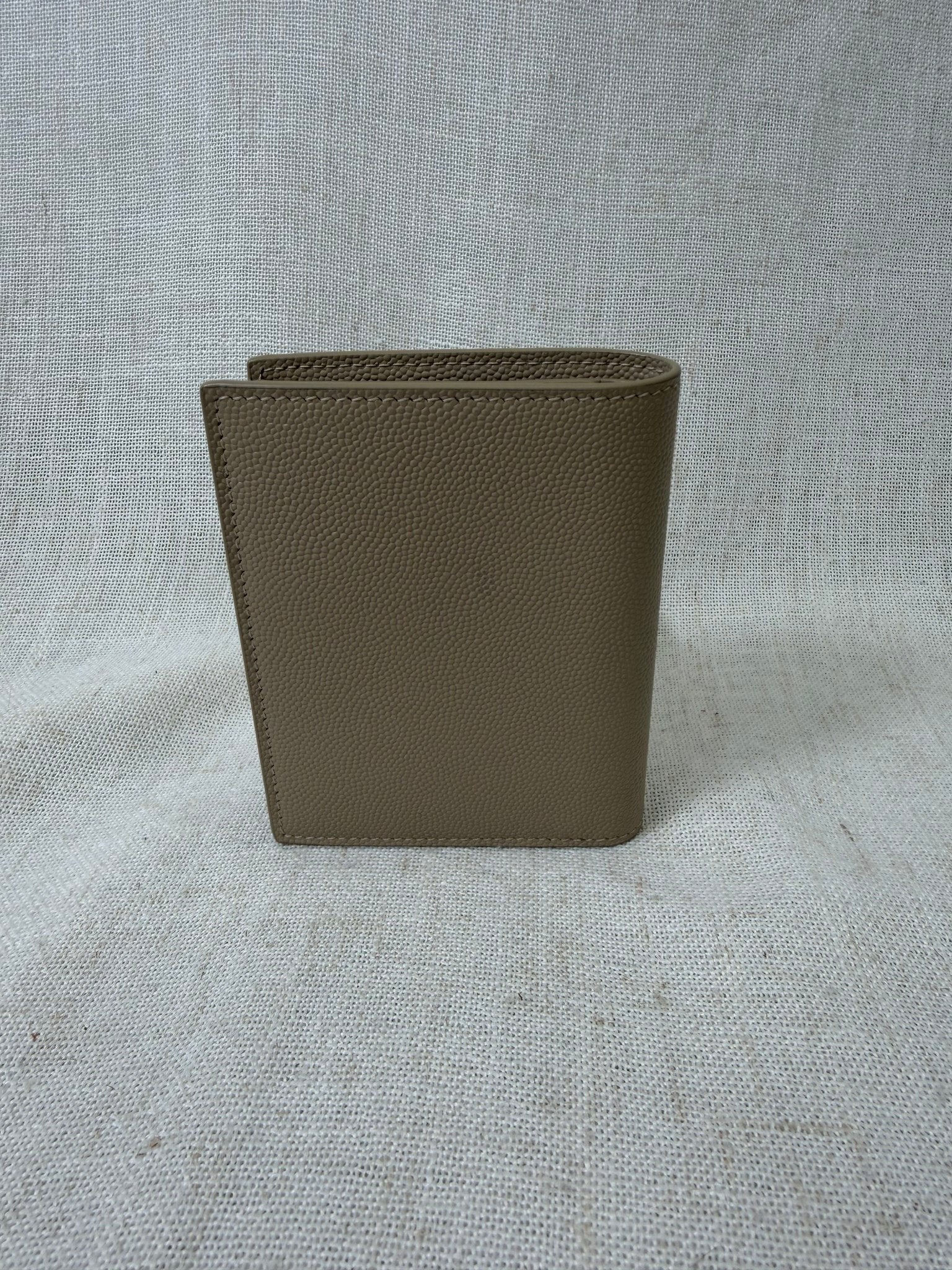 LIKE NEW - Saint Laurent Taupe Grained Leather Tiny Cassandre Wallet