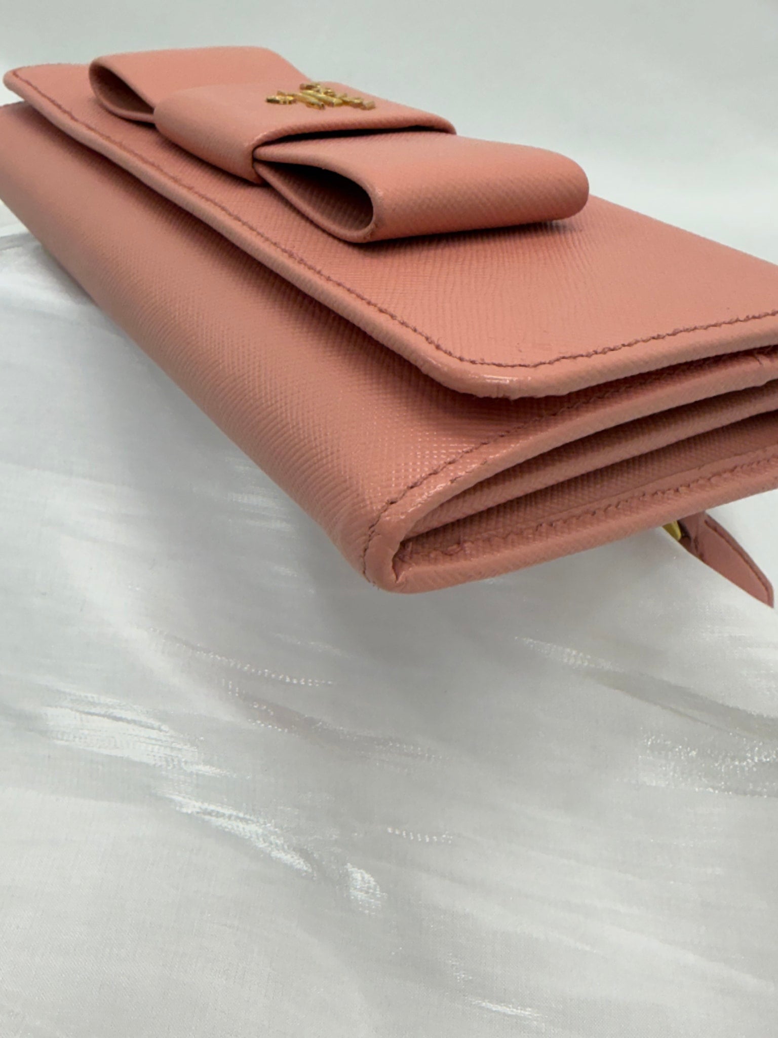 Prada Pink Saffiano Leather Bow Long Wallet