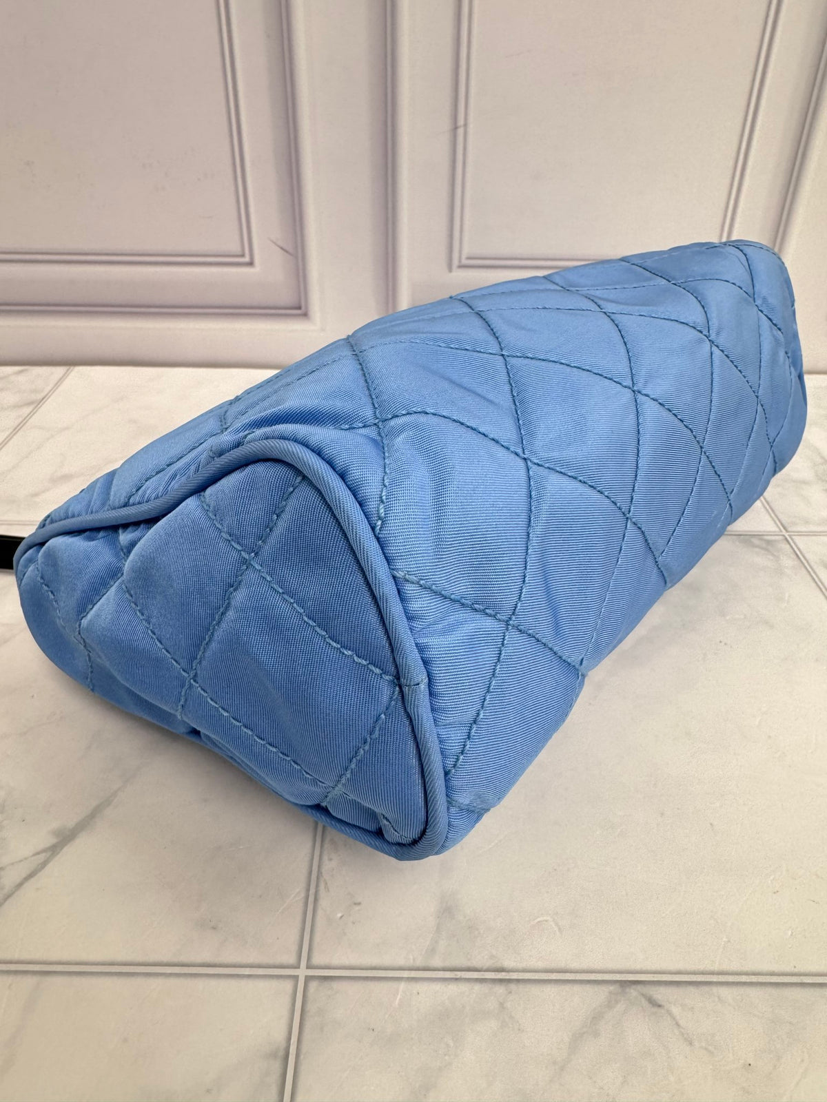 Prada Blue Quilted Nylon Cosmetic Pouch