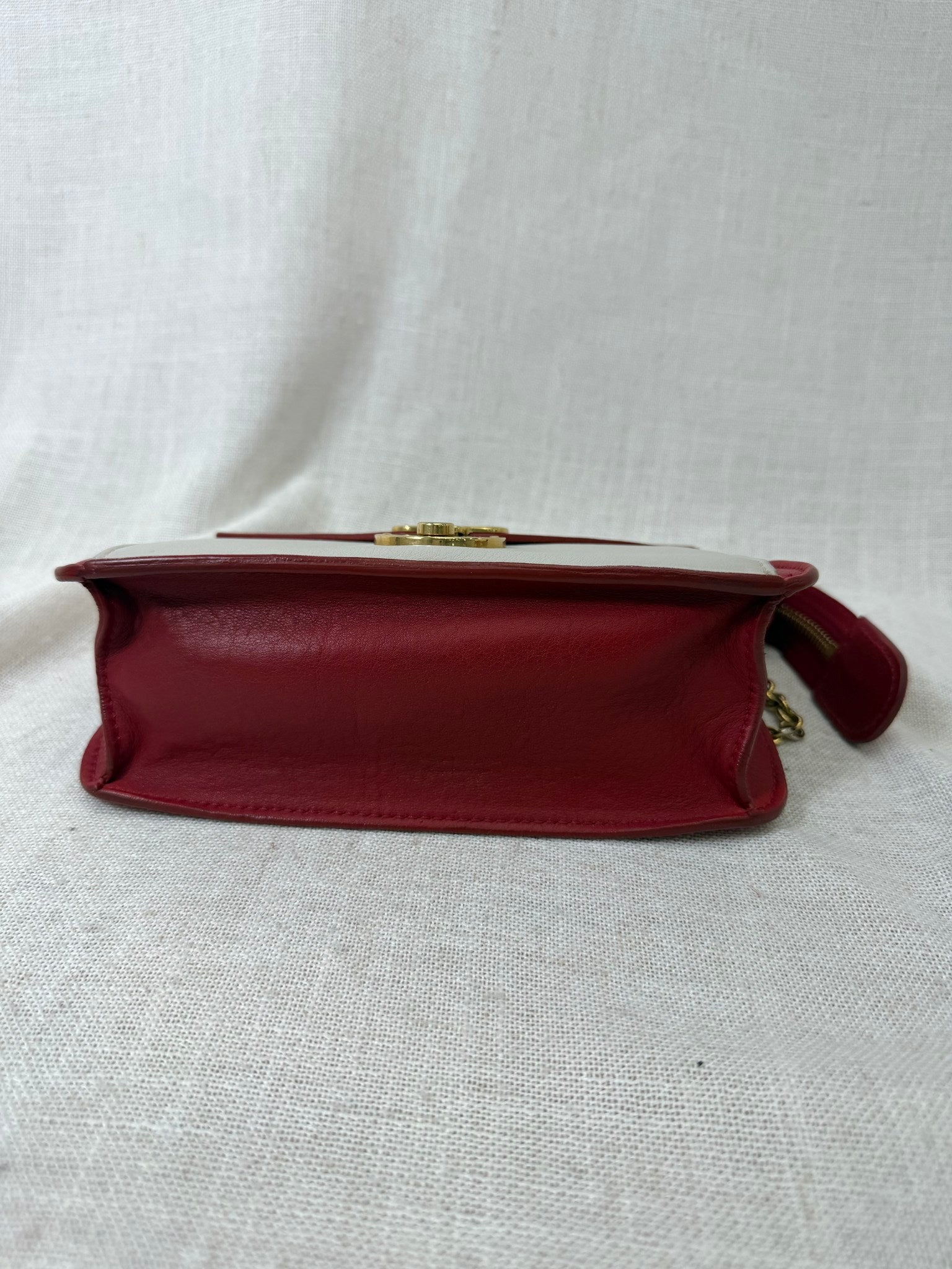 Celine Red And White Two Toned Leather Chain Shoulder Bag
