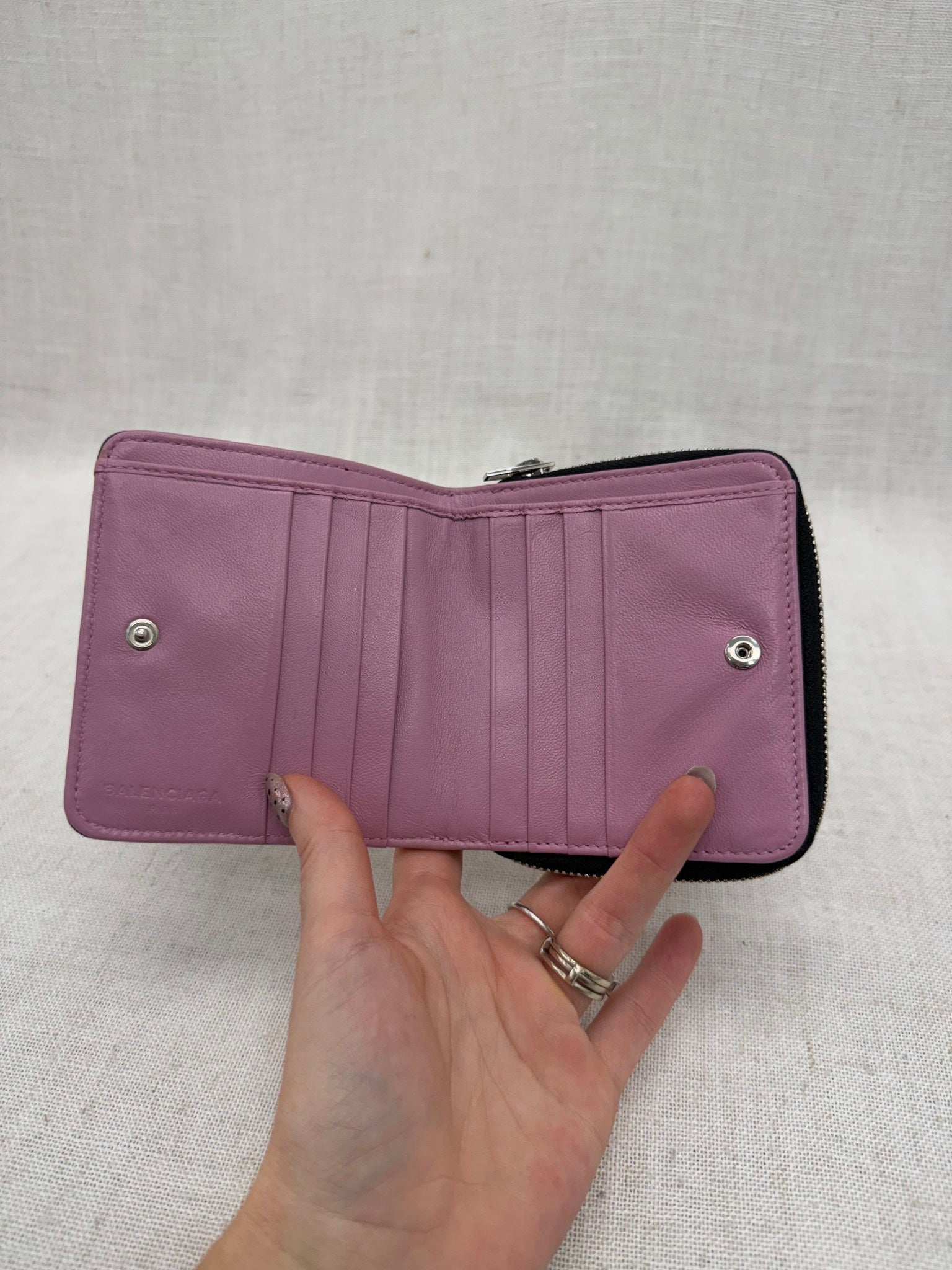 Balenciaga Black & Pink Spray Effect Compact Zippy Wallet