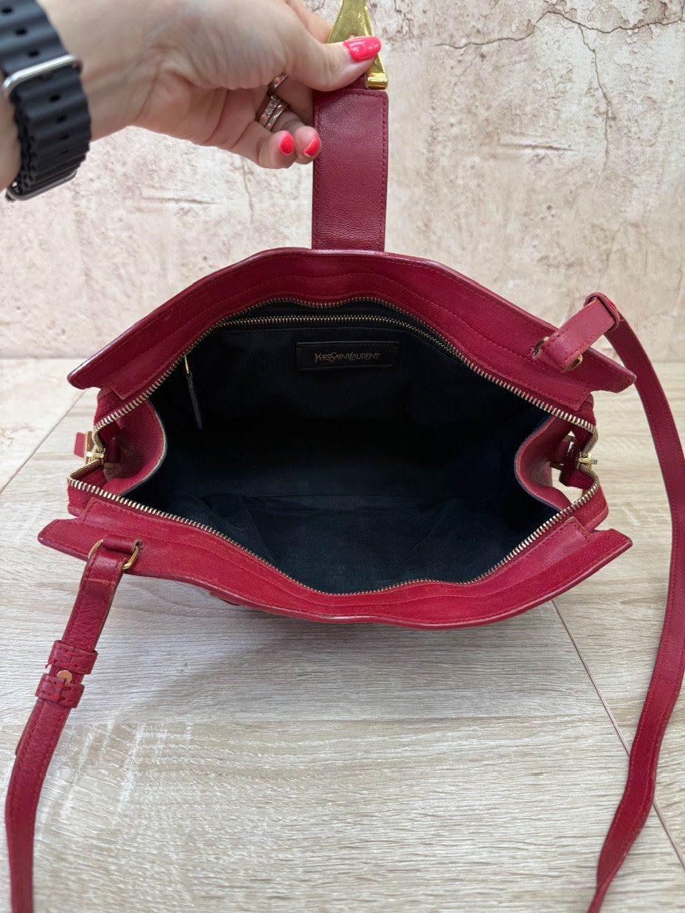 Saint Laurent YSL Red Leather Cabas ChYc Bag