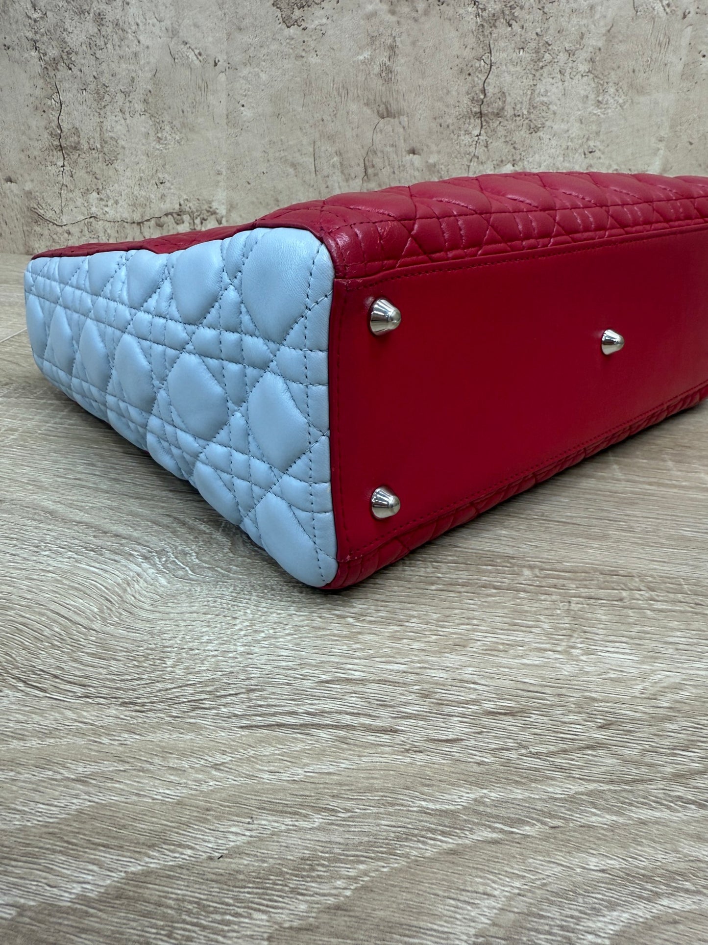 Christian Dior Blue & Red Lambskin Cannage Lady Dior