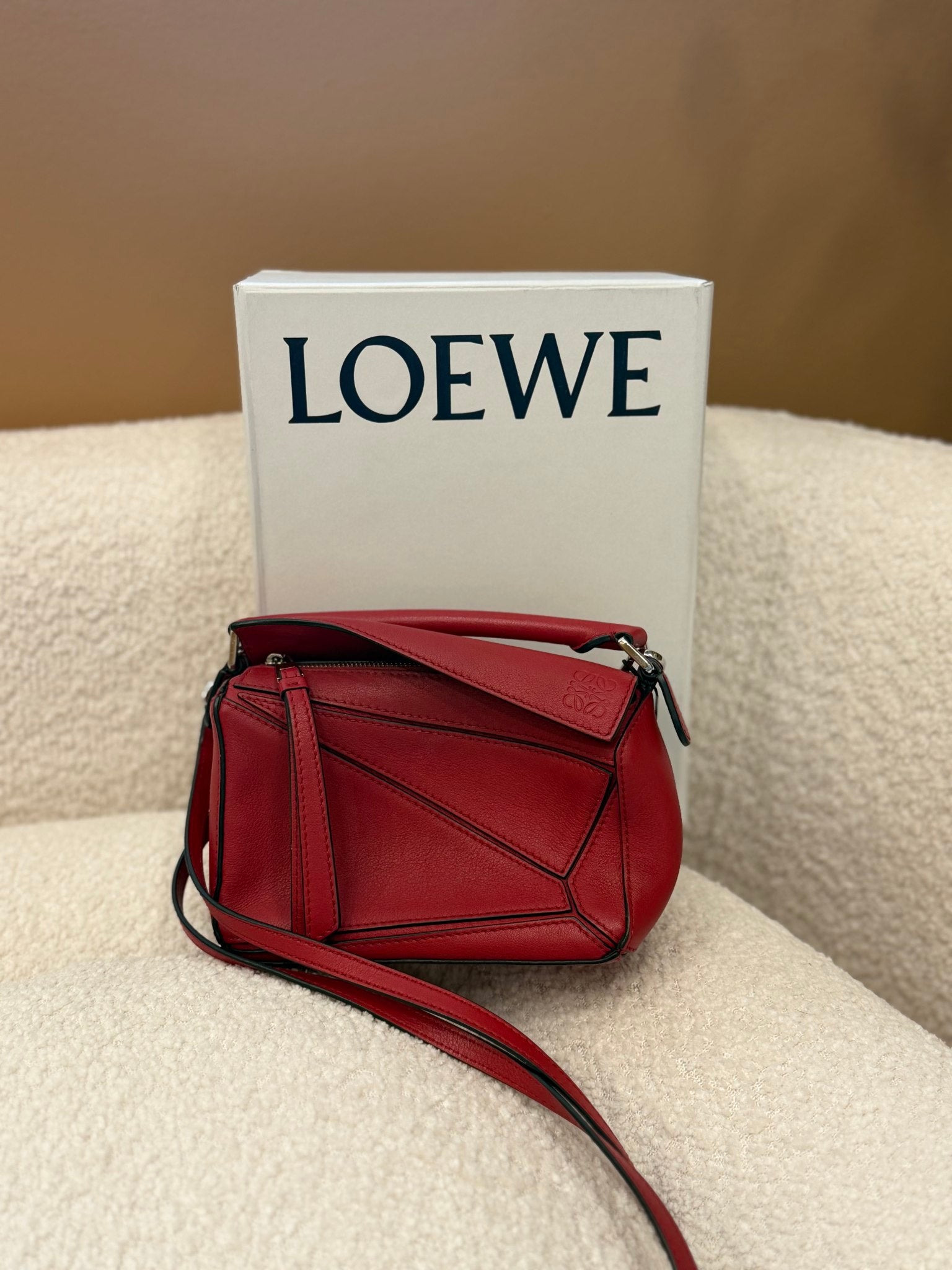 Loewe Red Leather Mini Puzzle Bag