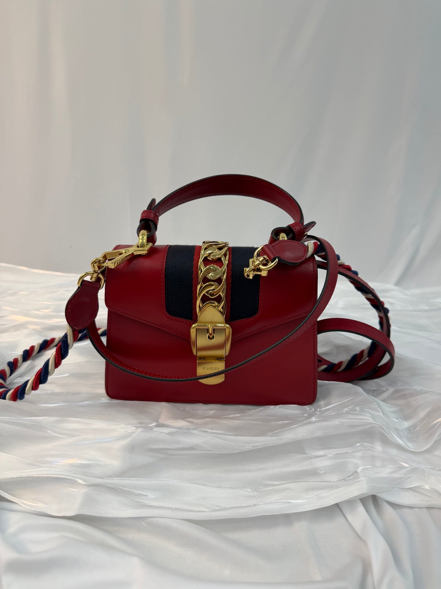 Gucci Red Calfskin Sylvie Mini Top Handle Bag