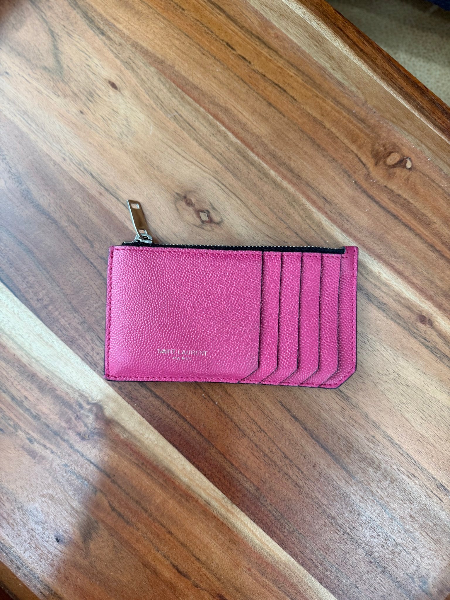Saint Laurent YSL Pink Pebbled Leather Card Case