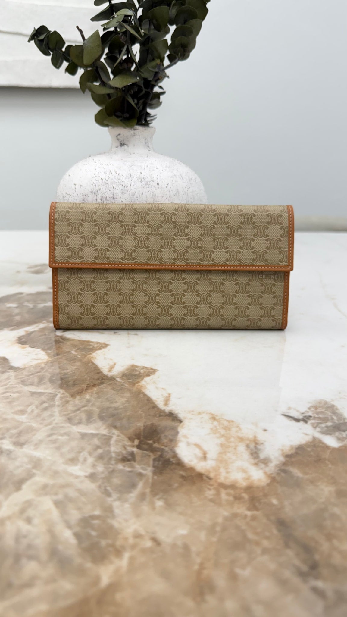Celine Beige Macadam Coated Canvas Long Wallet