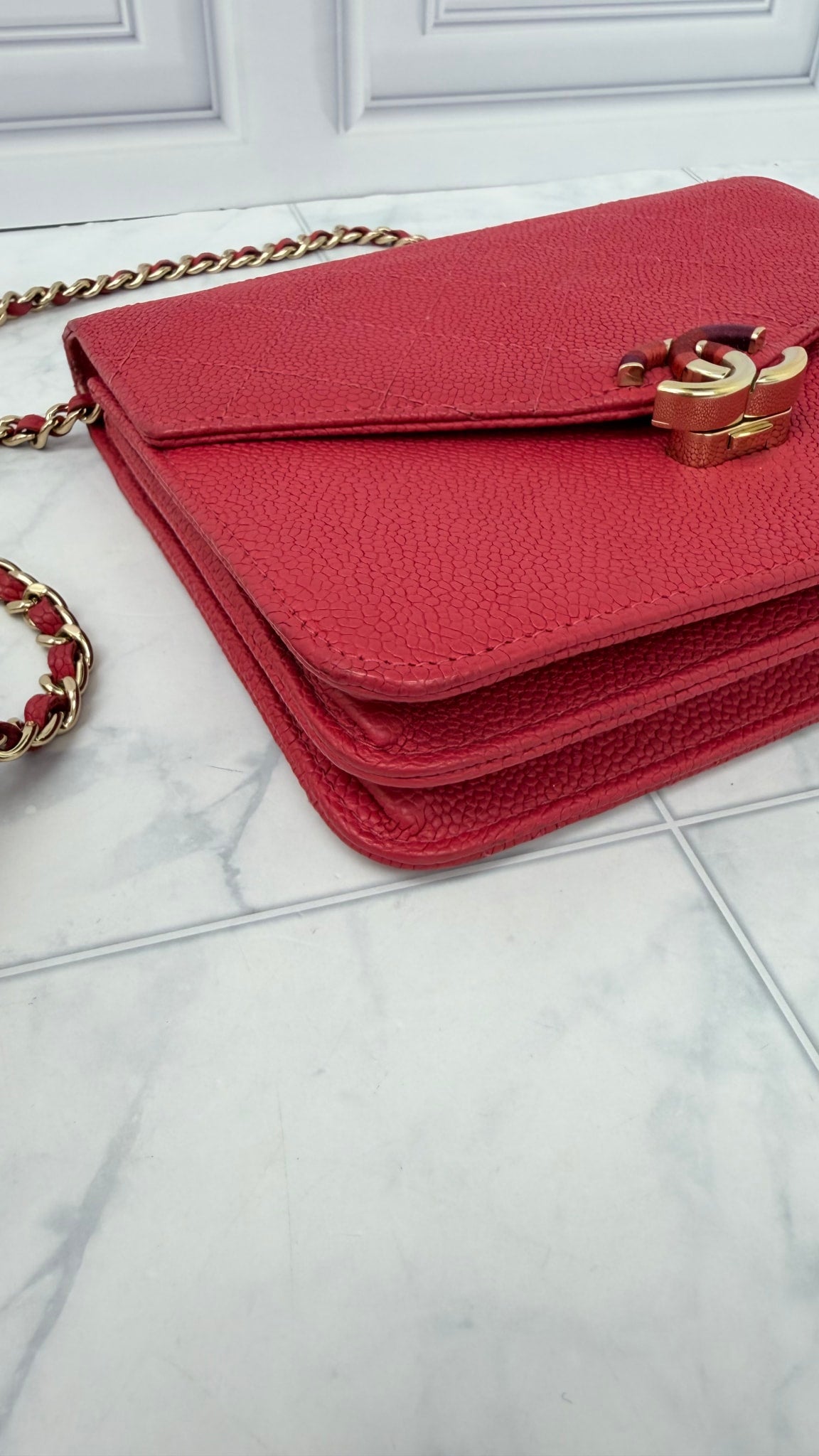 Chanel Pink Caviar Leather Wallet on A Chain