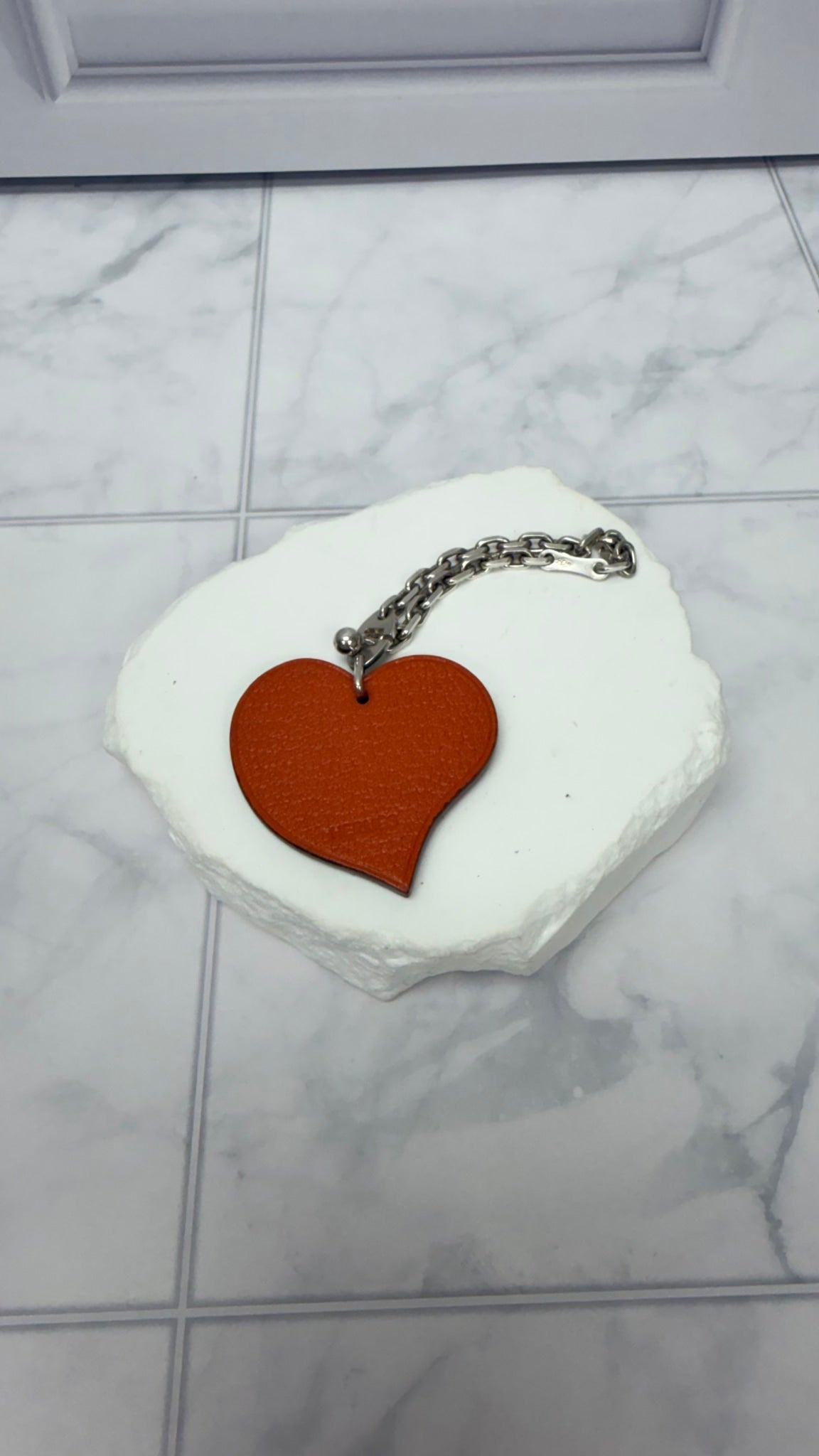 Hermes Pink Leather Chaine D'Amour Heart Key Chain
