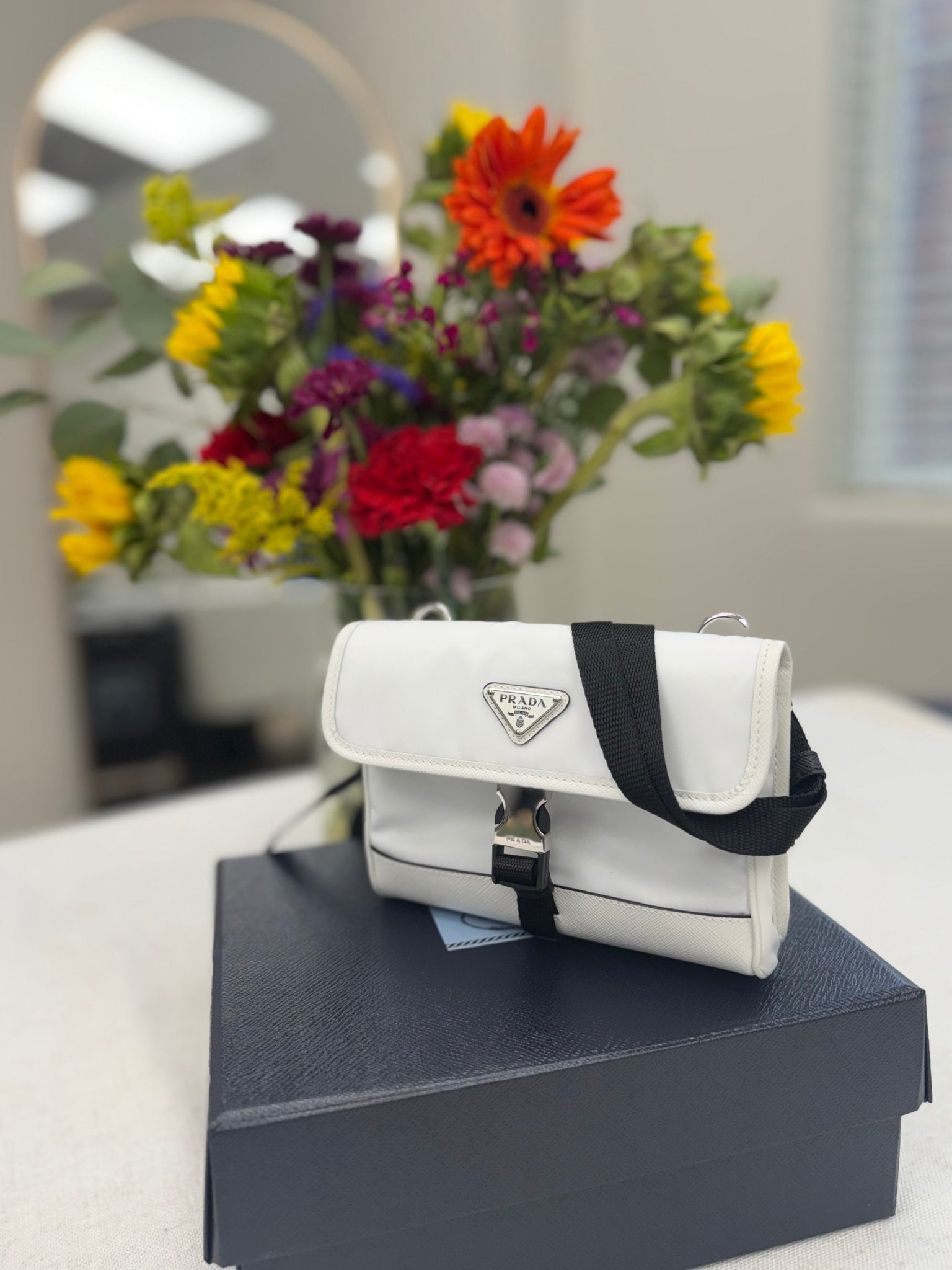 Prada White Nylon Smartphone Case Crossbody