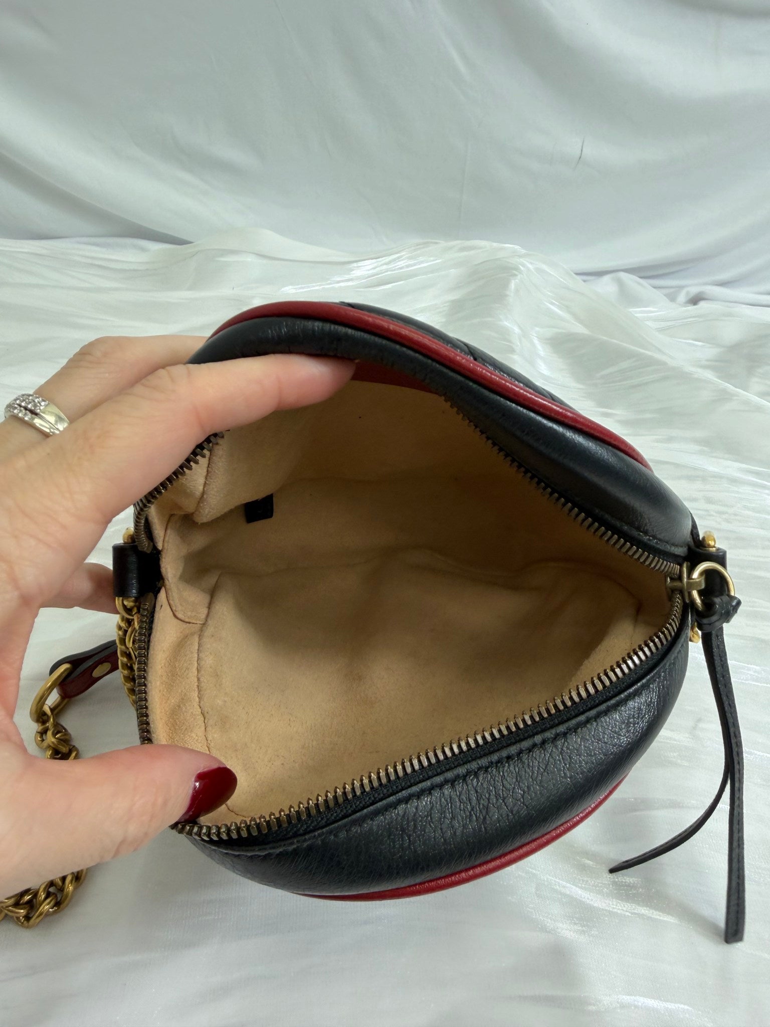 Gucci GG Marmont Black Leather Round Crossbody