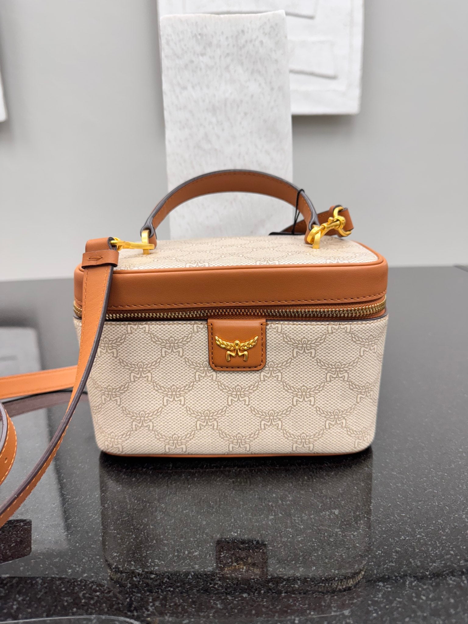 MCM Beige Coated Canvas 2Way Vanity Case