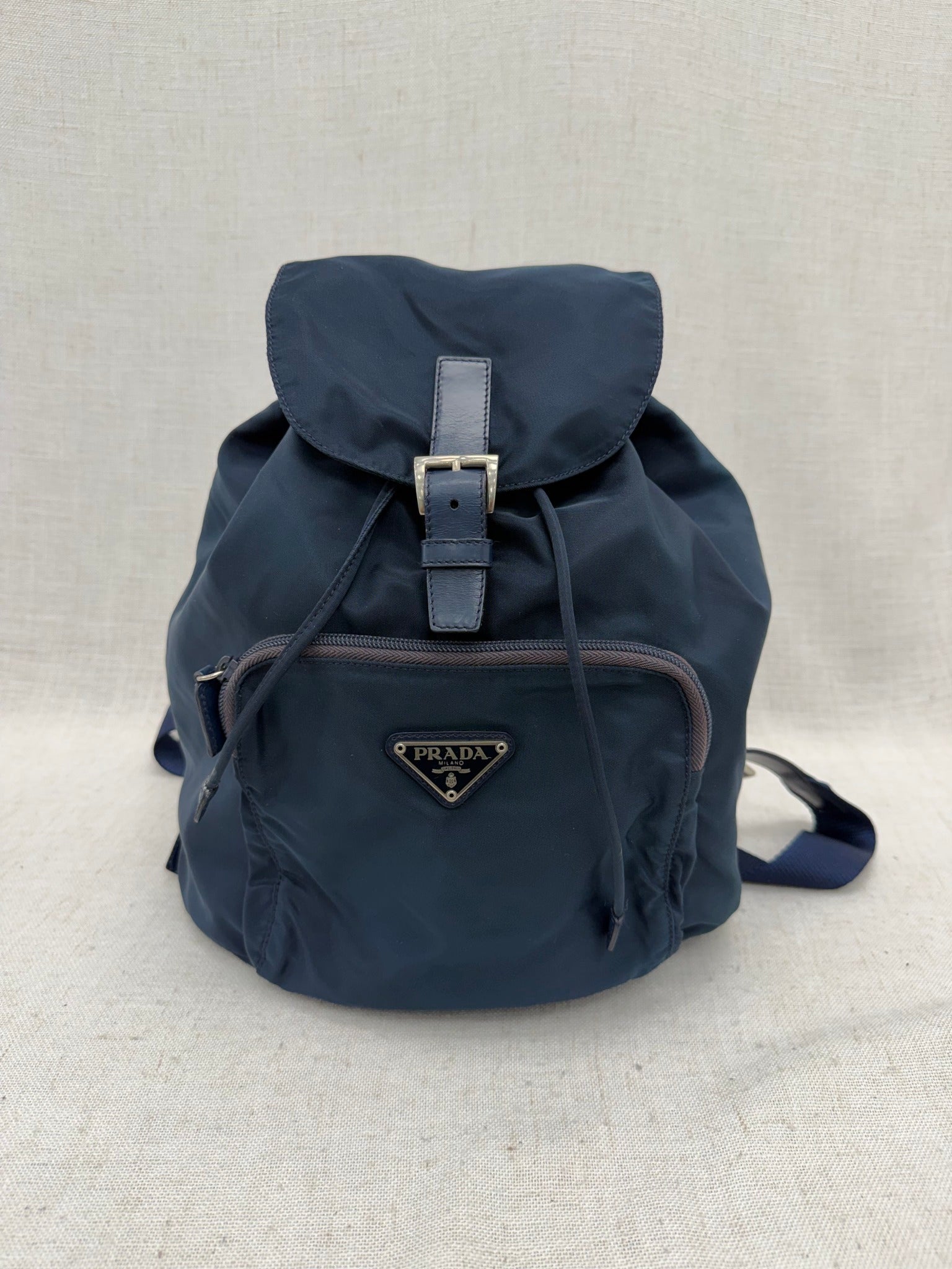 Prada Navy Nylon Drawstring Backpack