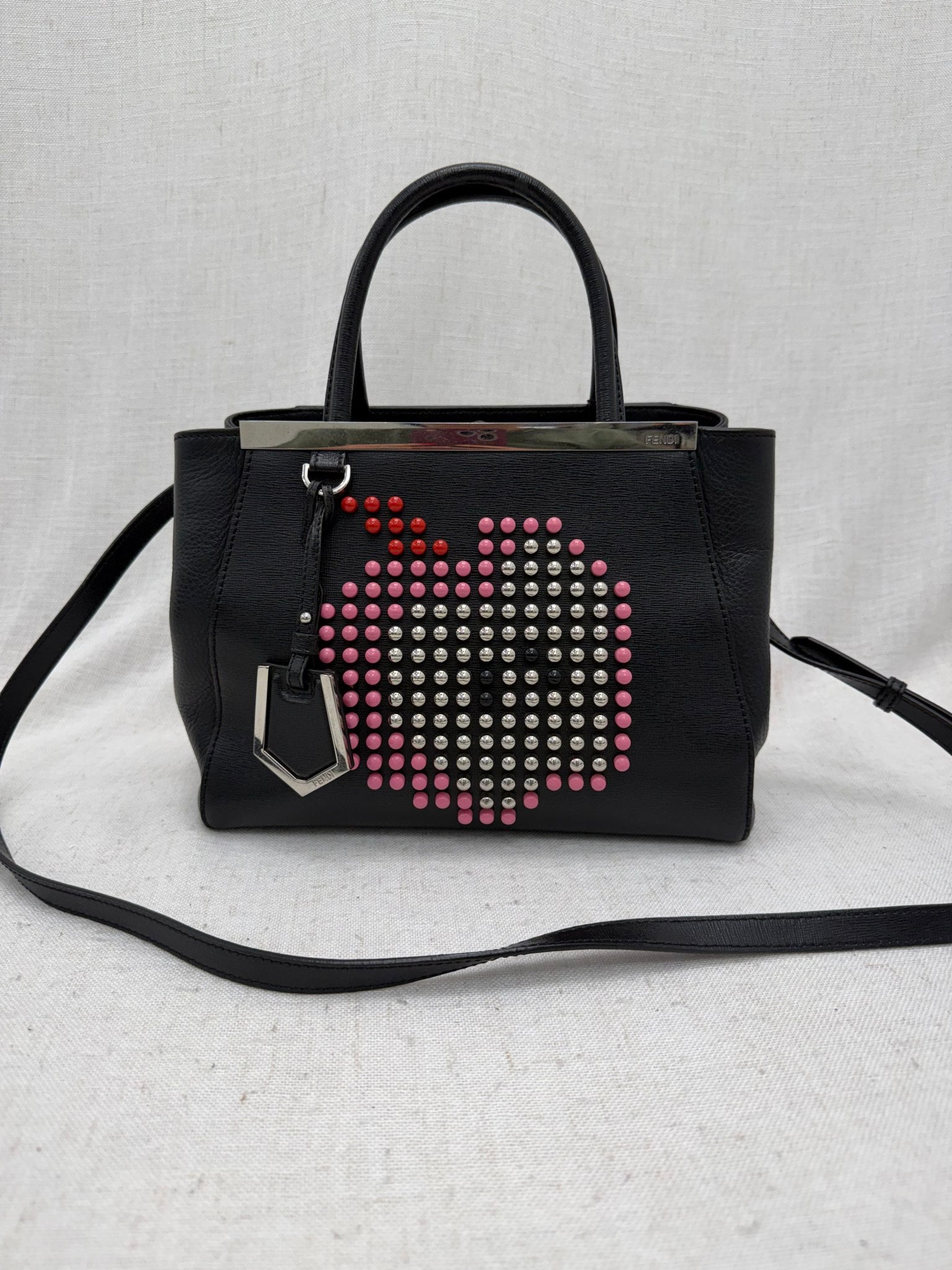 Fendi Black Leather Studded Apple Petite 2Jours 2Way Bag