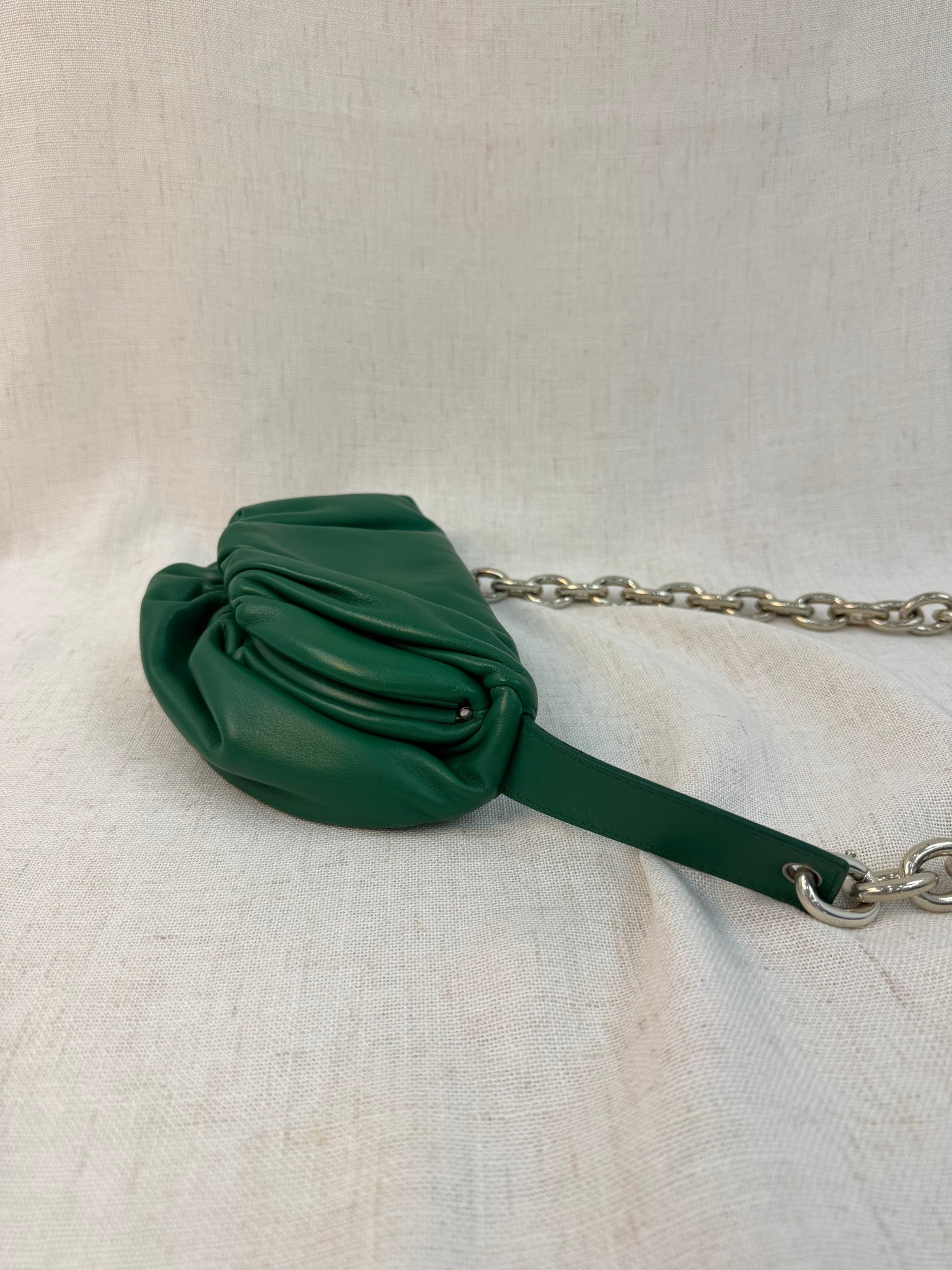 Bottega Veneta Green Leather Chain Shoulder Pouch Bag