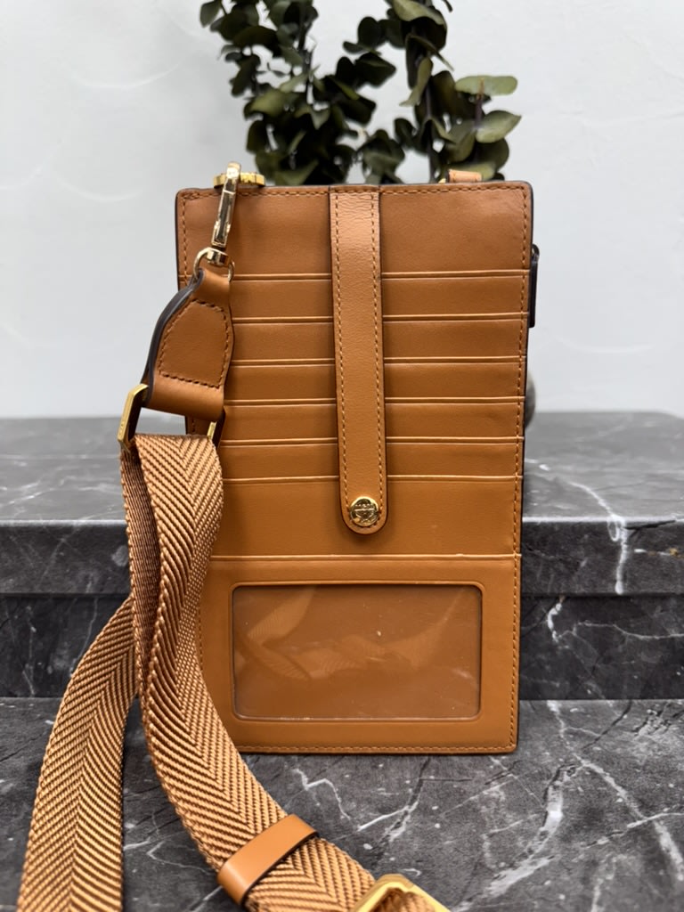 MCM Visetos Brown Leather Phone Case Crossbody