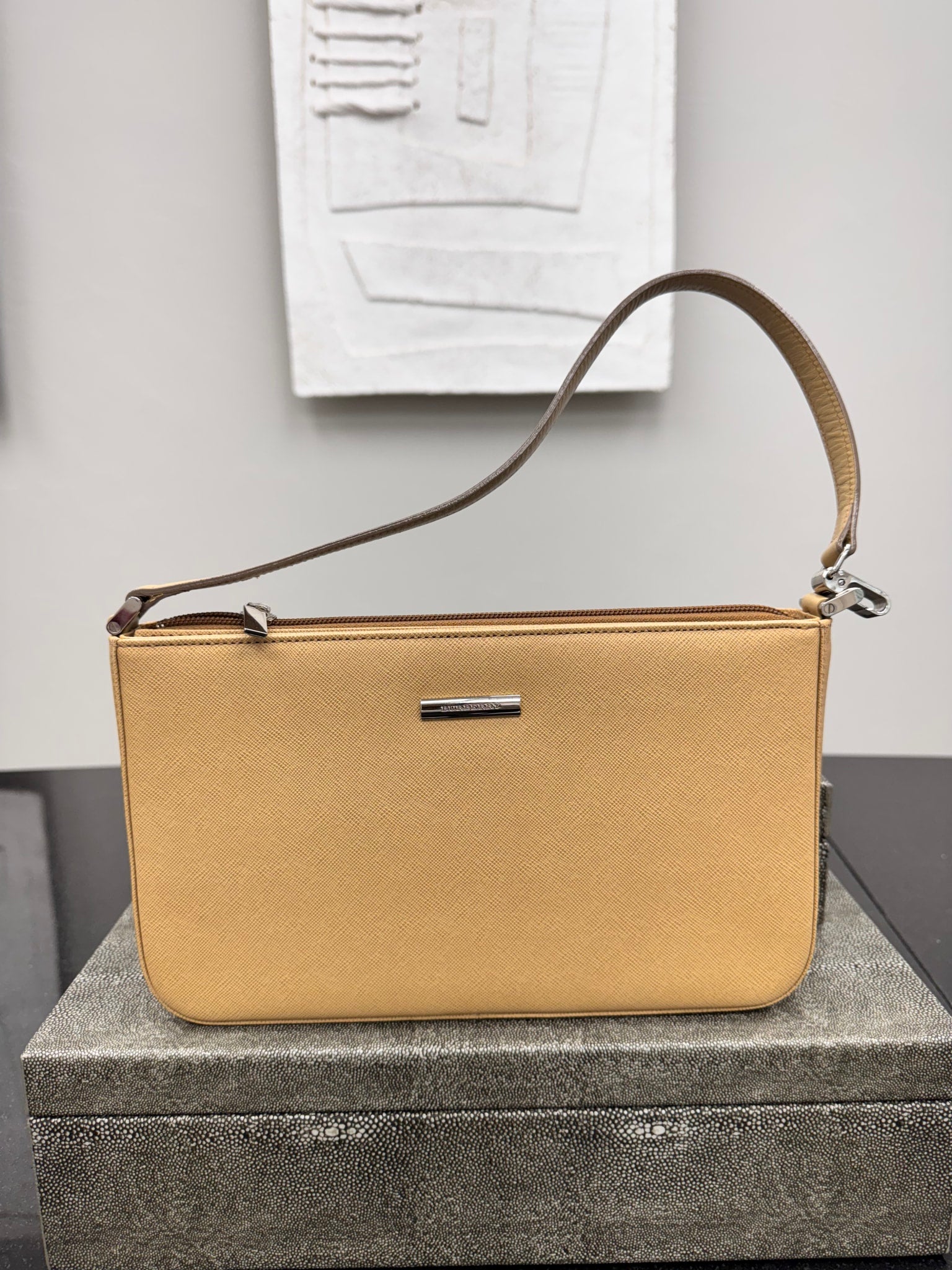 LIKE NEW - Burberry Beige Saffiano Leather Shoulder Bag