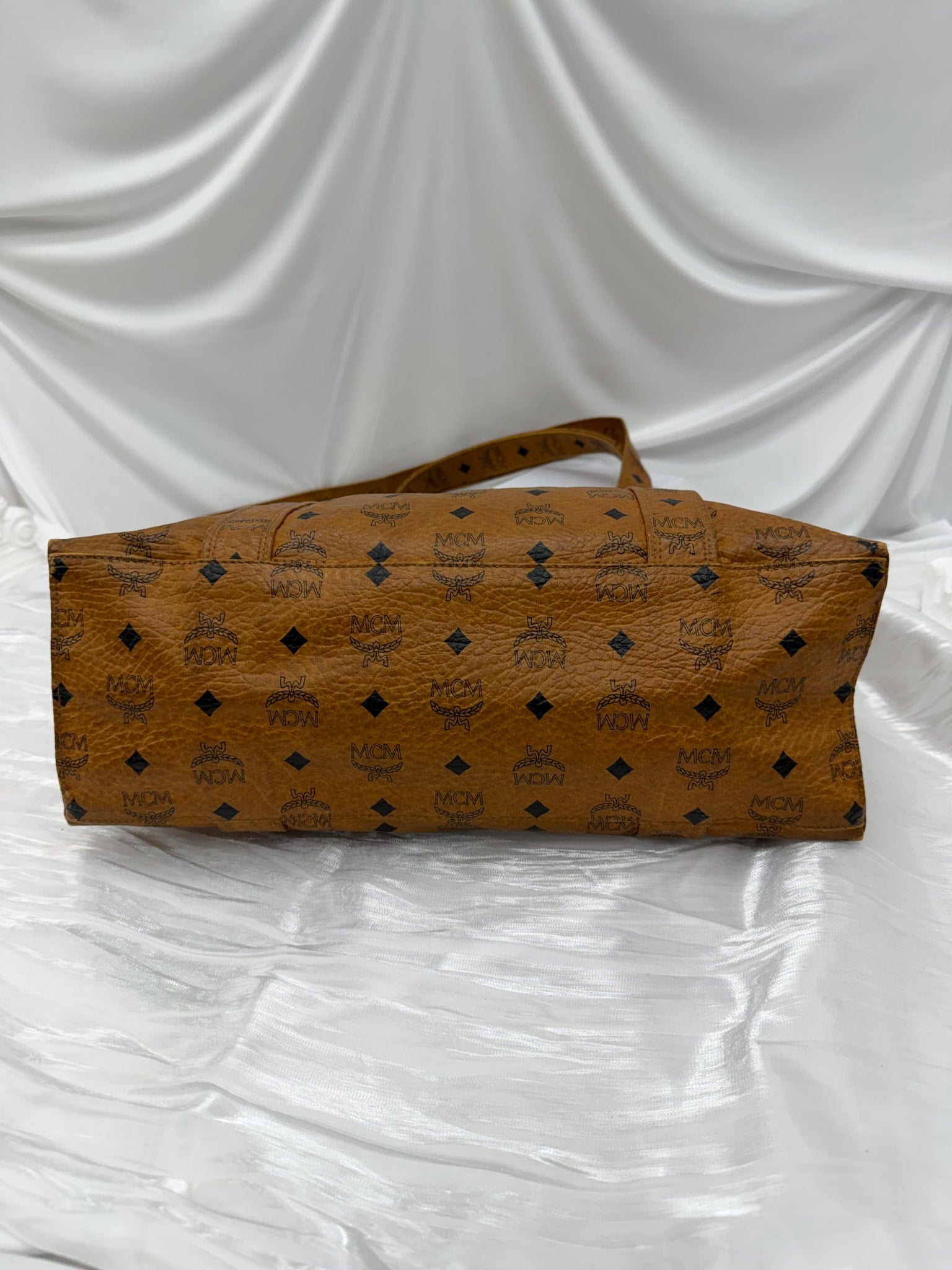 MCM Cognac Visetos Coated Canvas Shoulder Tote