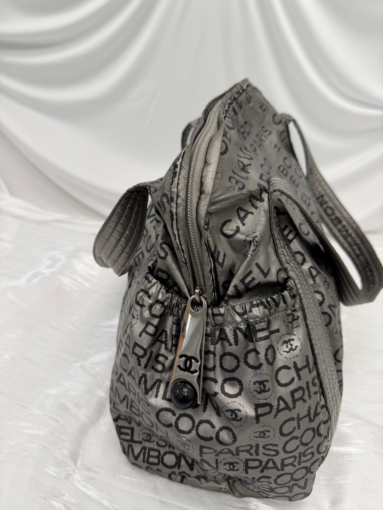 Chanel Silver Rue Cambon Paris Logo Bowler Bag