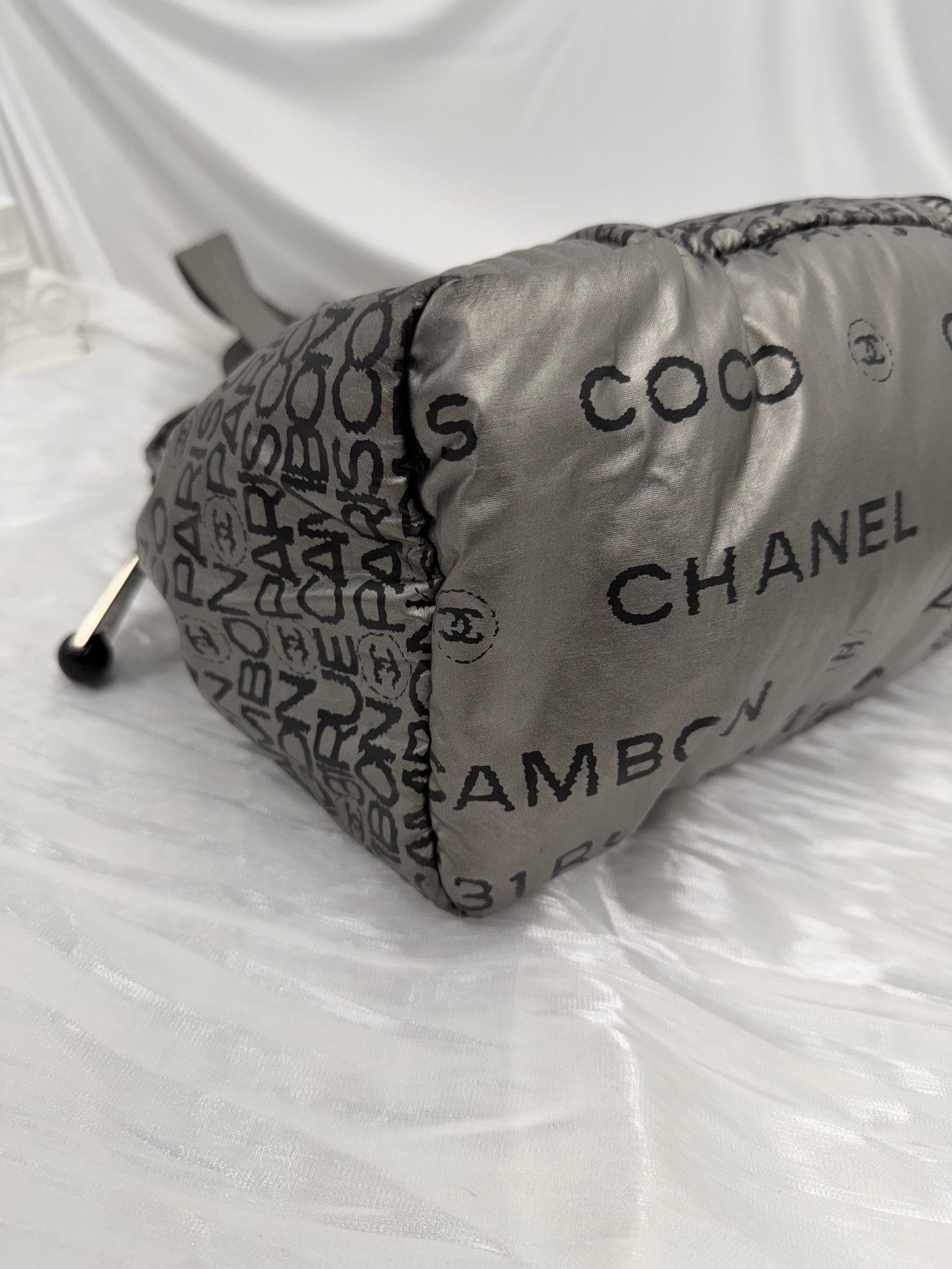 Chanel Silver Rue Cambon Paris Logo Bowler Bag