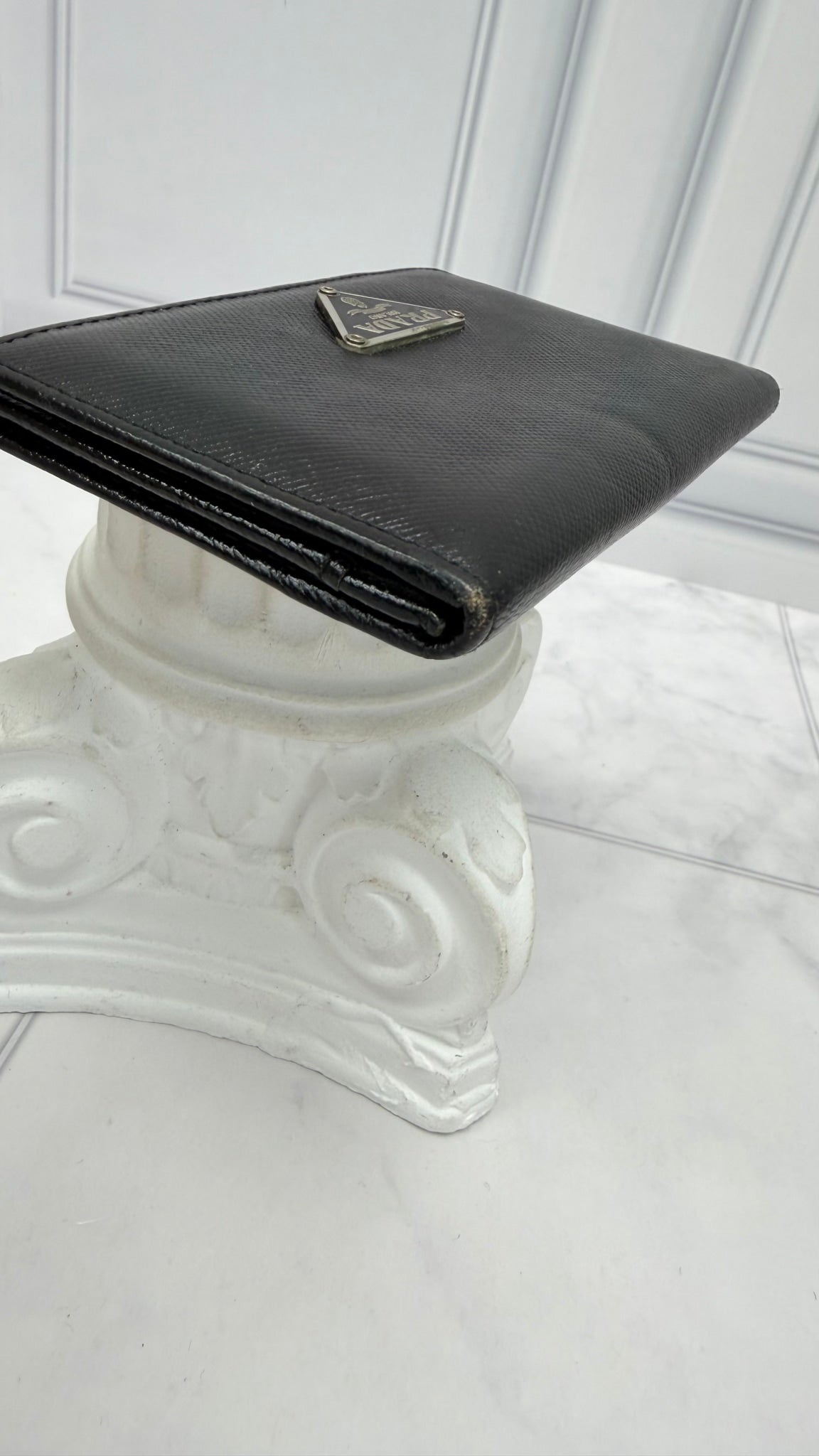 Prada Black Saffiano Logo Plate Card Case