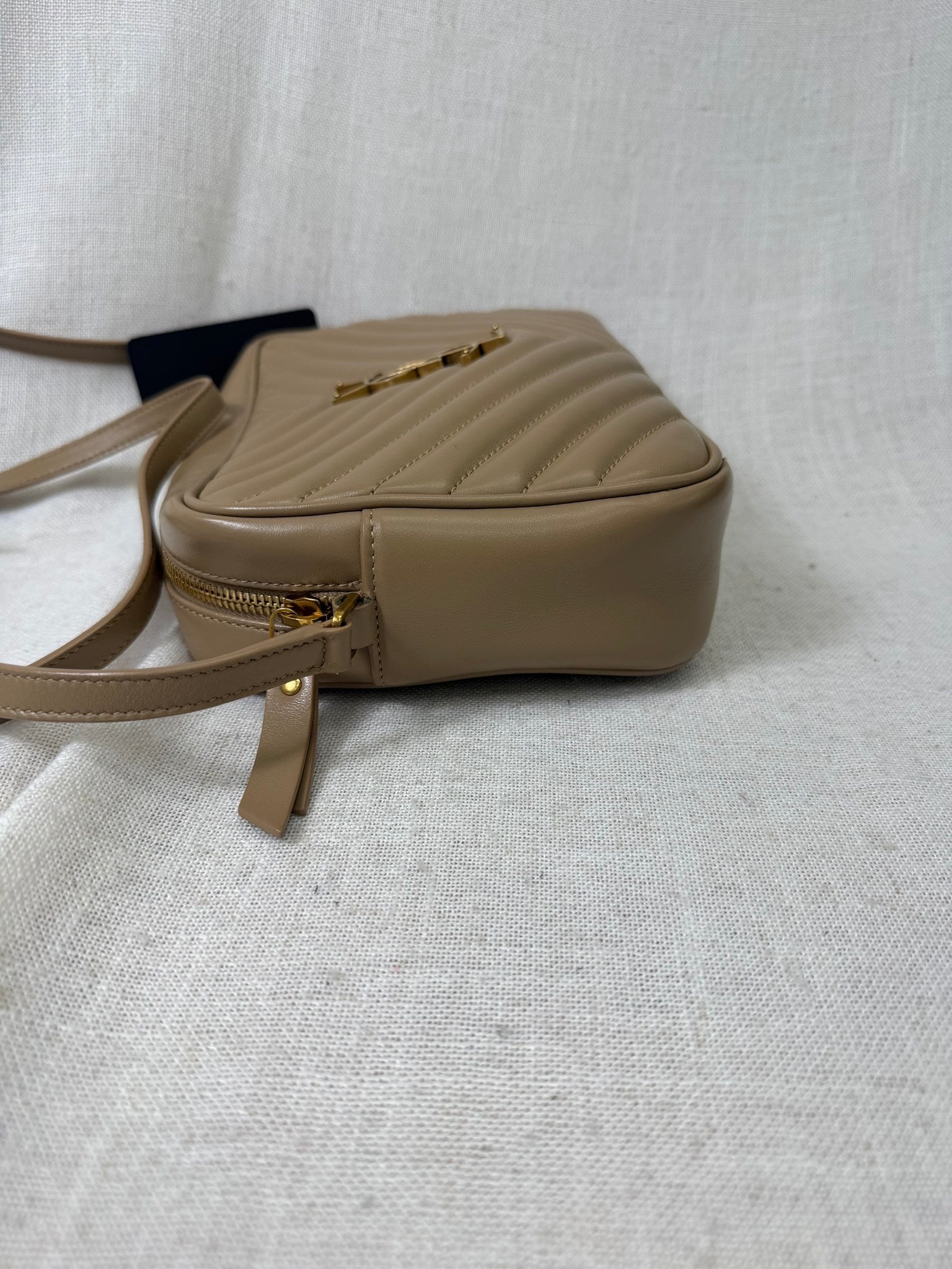 Saint Laurent YSL Beige Quilted Leather Crossbody Bag