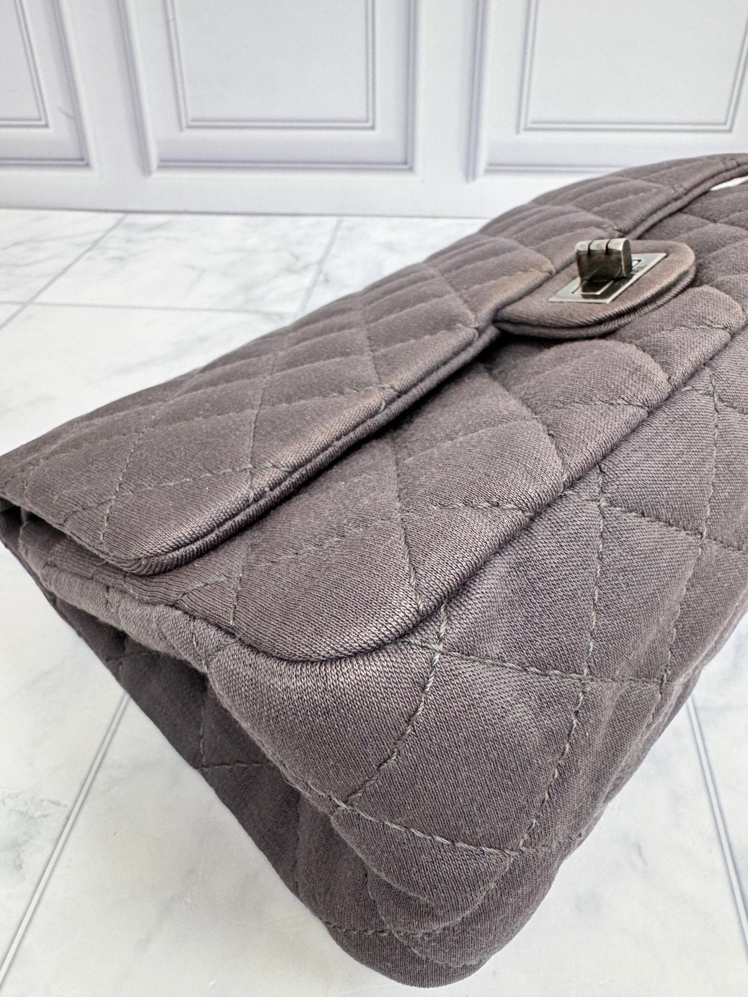 Chanel Grey Quilted Jersey Medium Chanel 2.55 Reissue Flap Bag