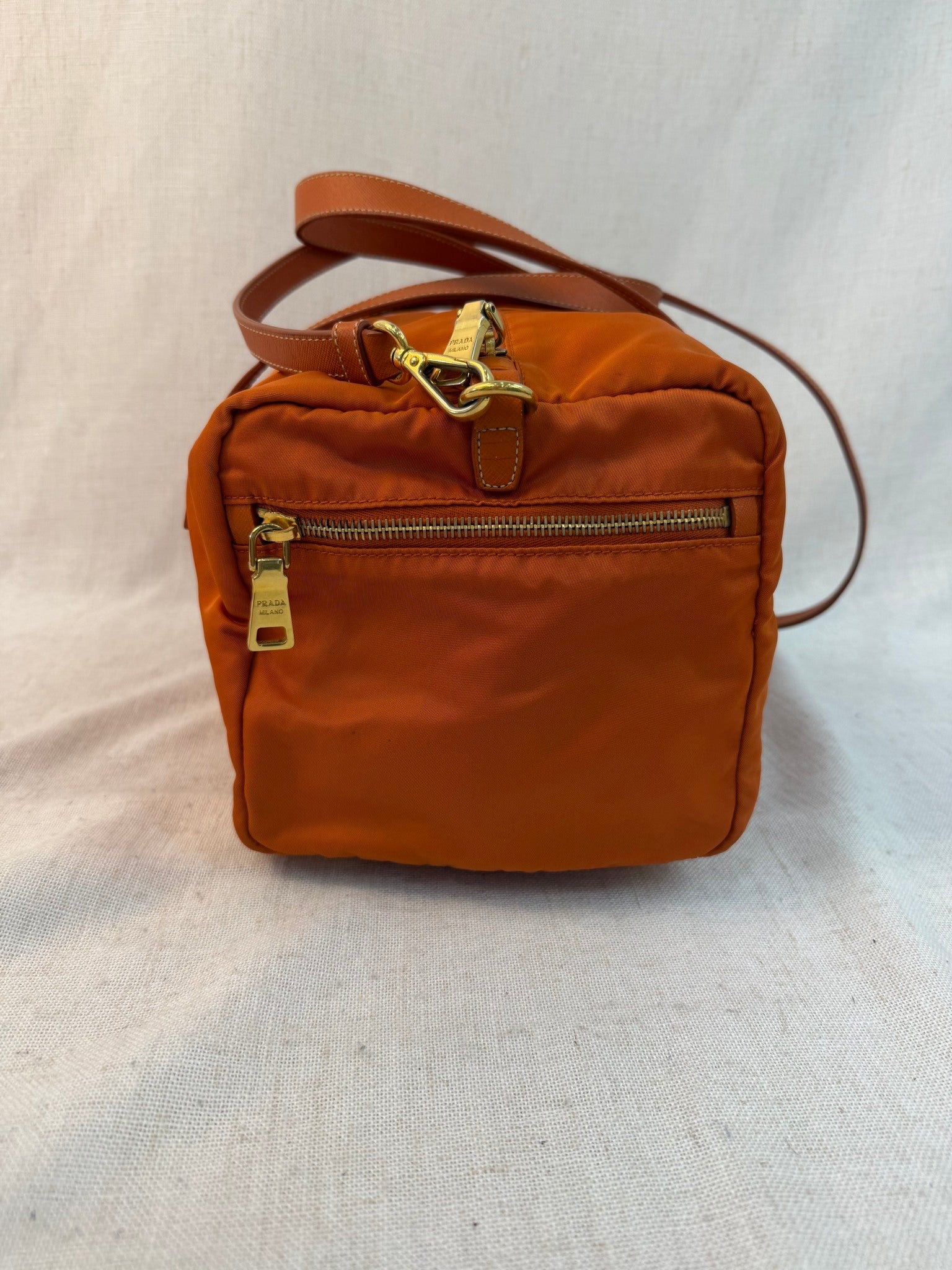 Prada Orange Nylon Boston Two Way Bag