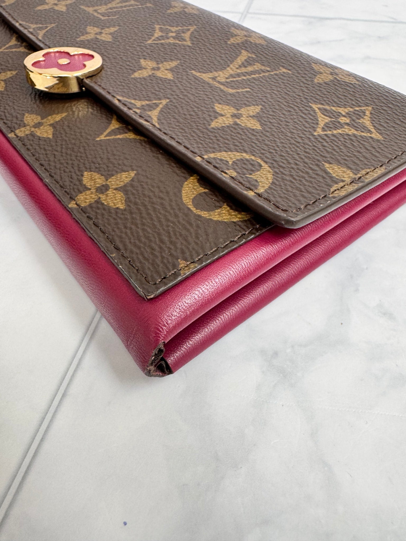 Louis Vuitton Monogram And Fuchsia Portefeuille Flore Long Wallet