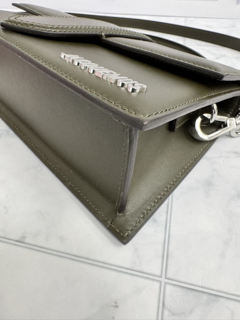 BRAND NEW - Jacquemus Dark Khaki Green Leather Le Grand Bambino Handbag