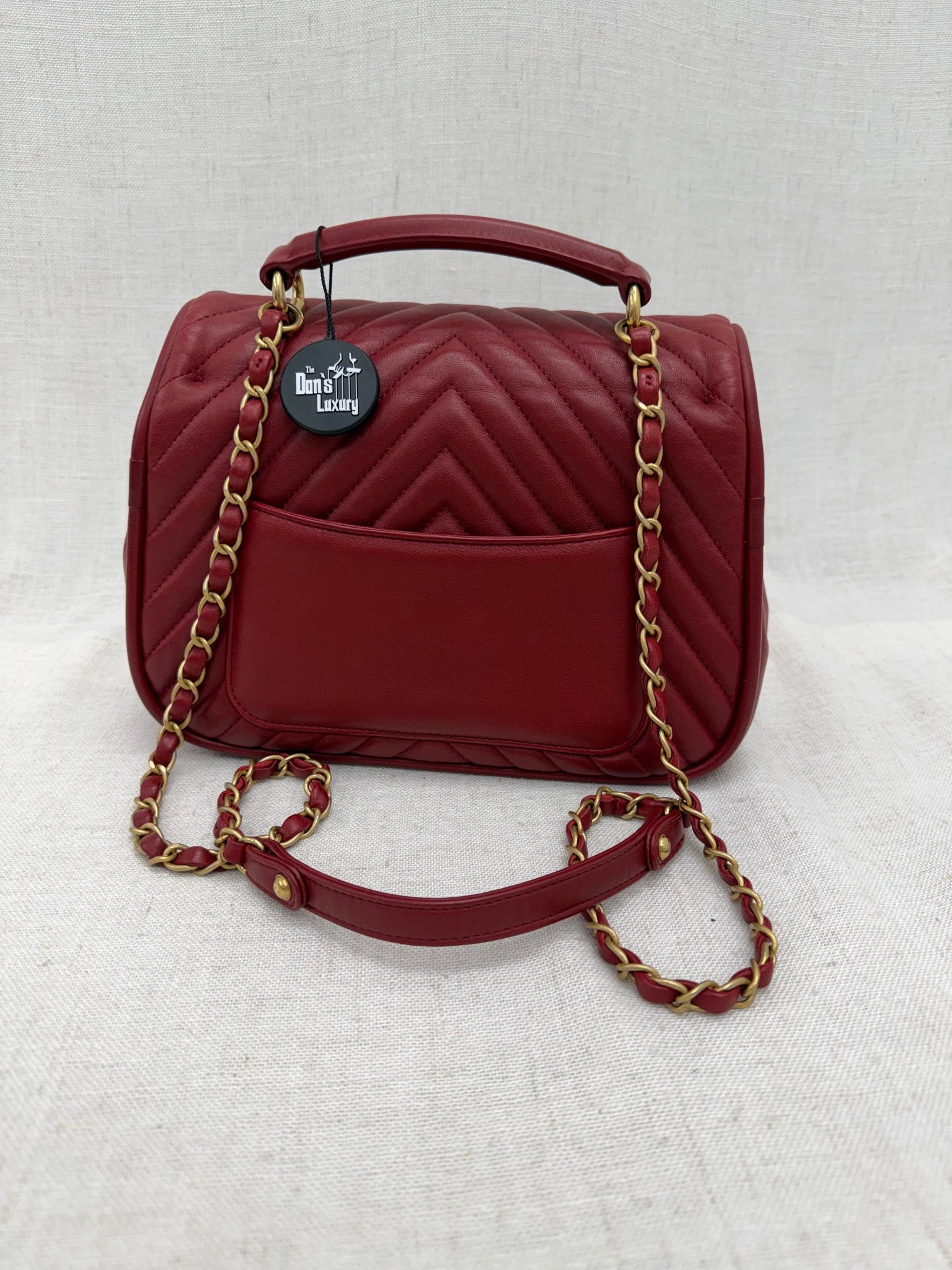 Chanel Red Chevron Lambskin Reversed Round Flap Bag