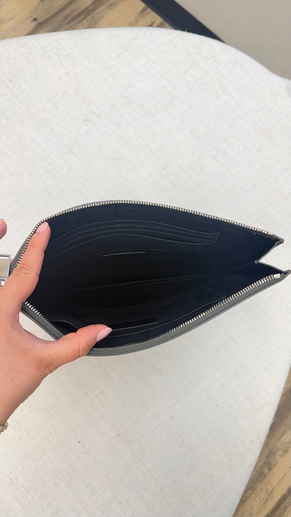 Saint Laurent YSL Gray Grain De Poudre Leather Clutch