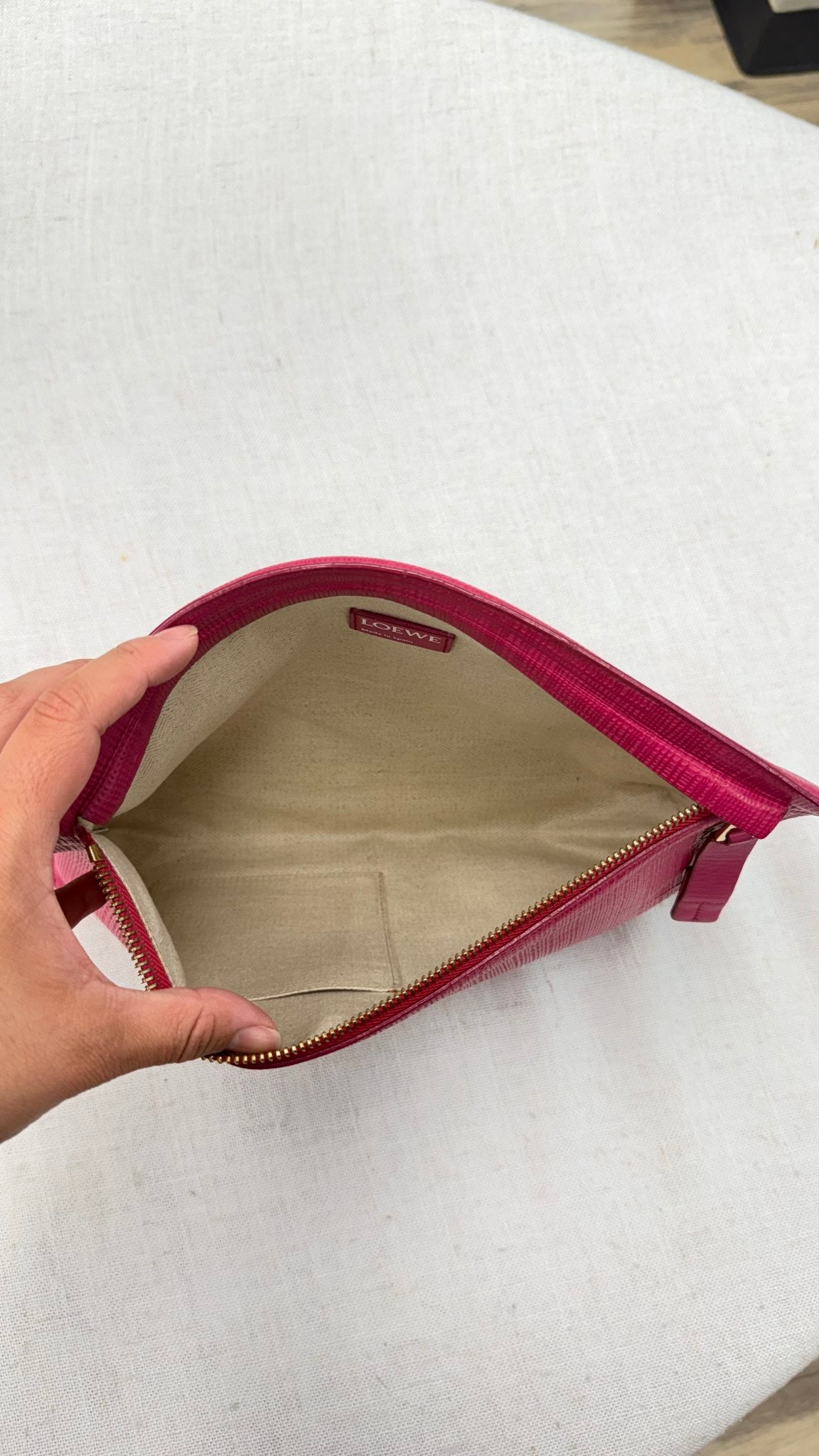 Loewe Pink Textured Leather T Pouch Clutch Bag