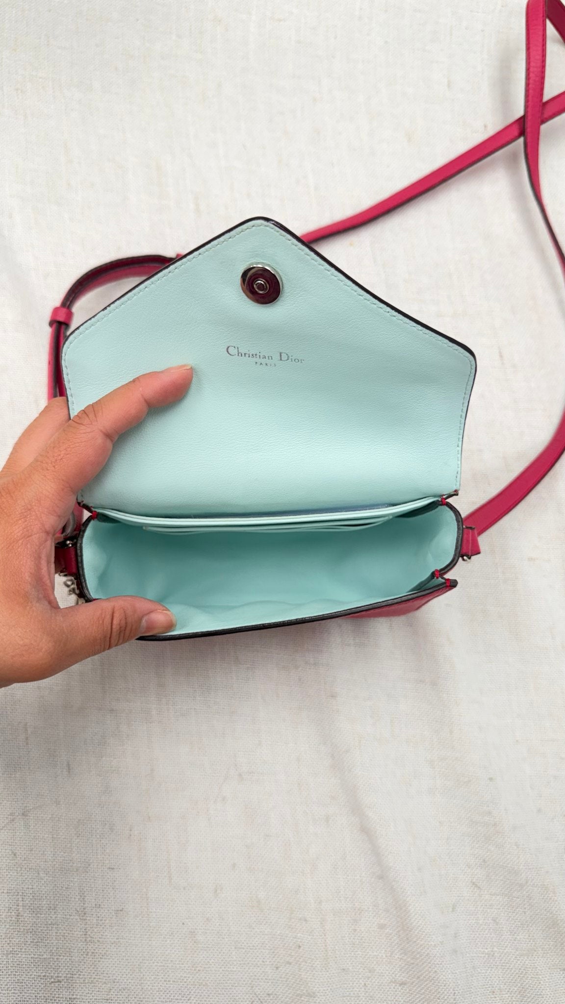 Christian Dior Pink Grained Leather Envelope Crossbody Bag