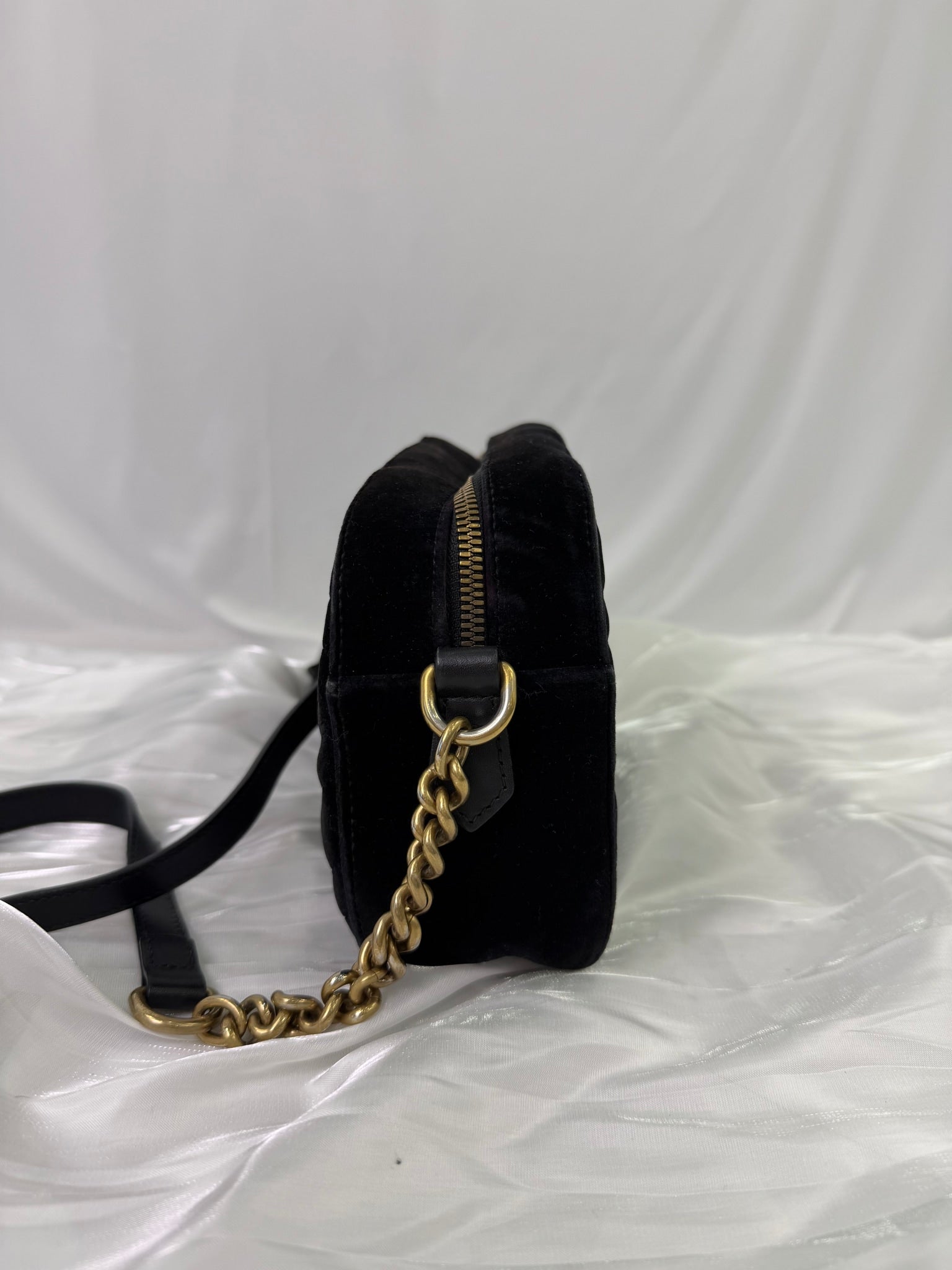 Gucci Black Velvet Marmont Crossbody Bag