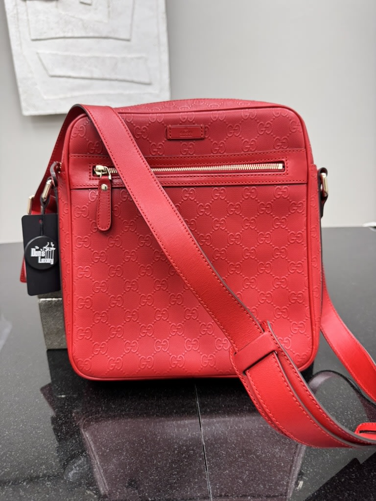 Gucci Red Leather Diamante Messeger Crossbody Bag