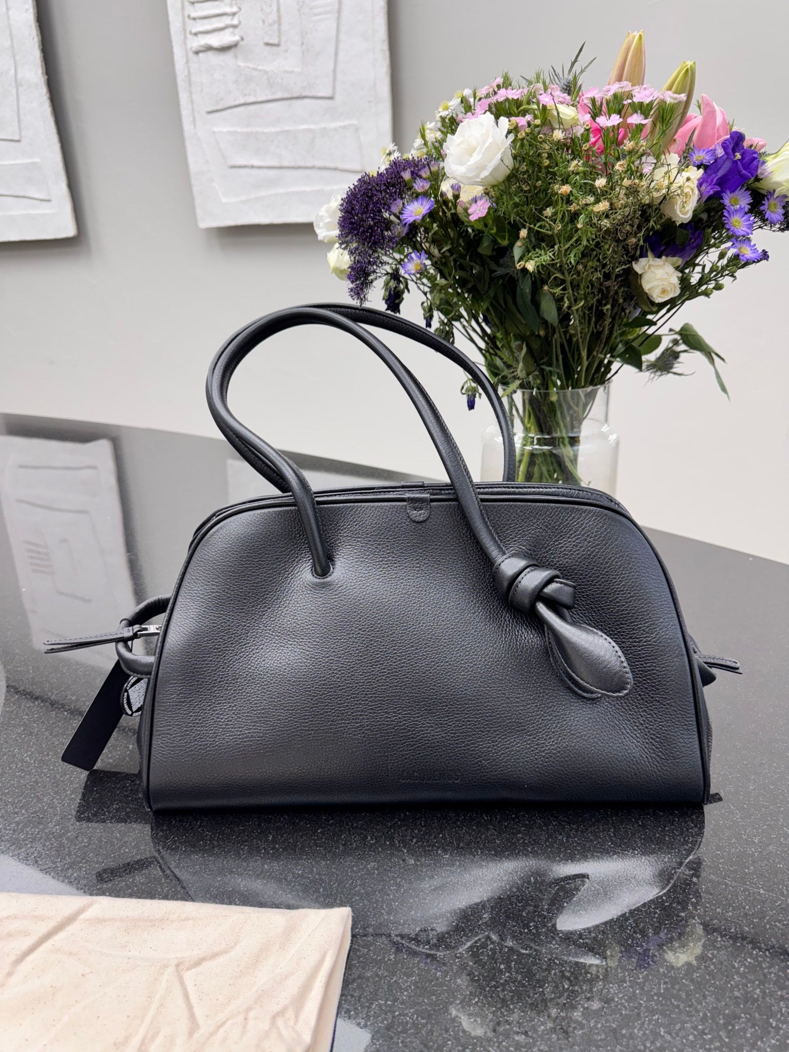 LIKE NEW - Jacquemus Black Grained Leather Le Turismo Shoulder Bag