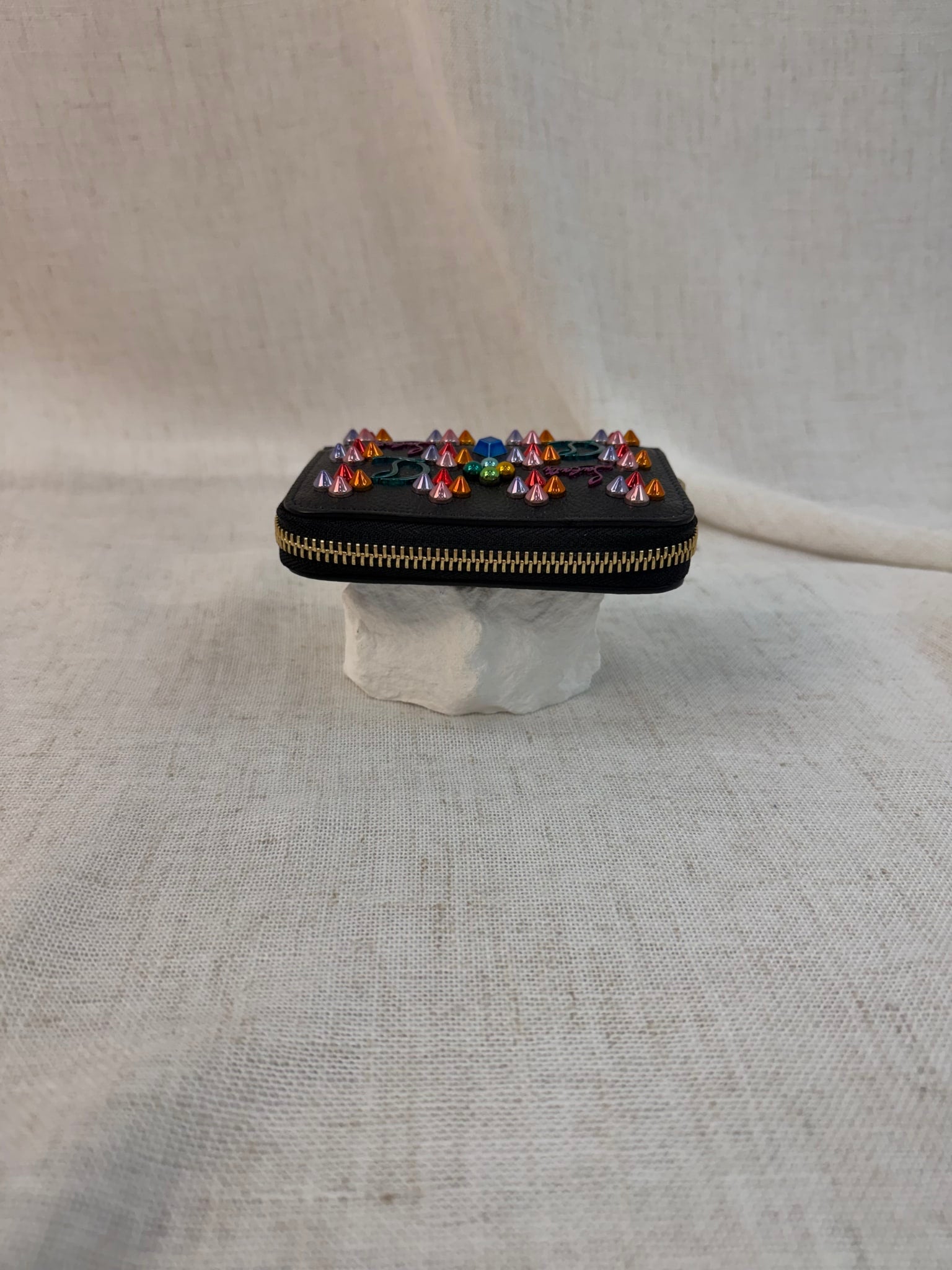 Christian Louboutin Black Leather Studded Compact Wallet